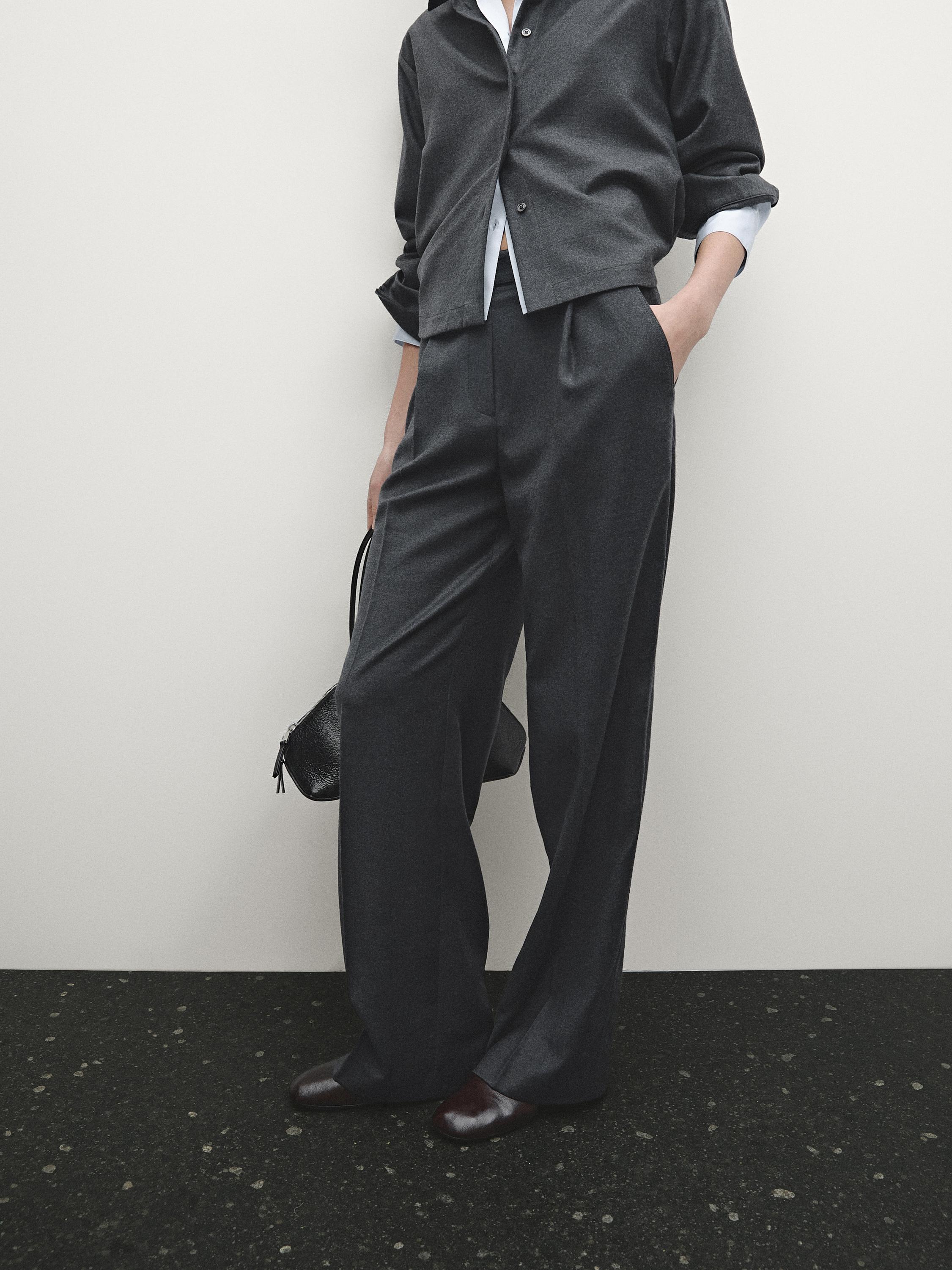 Flannel trousers with elastic detail