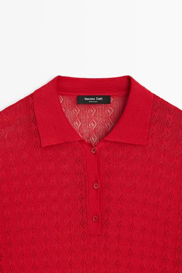 Open-knit polo sweater — RED 9