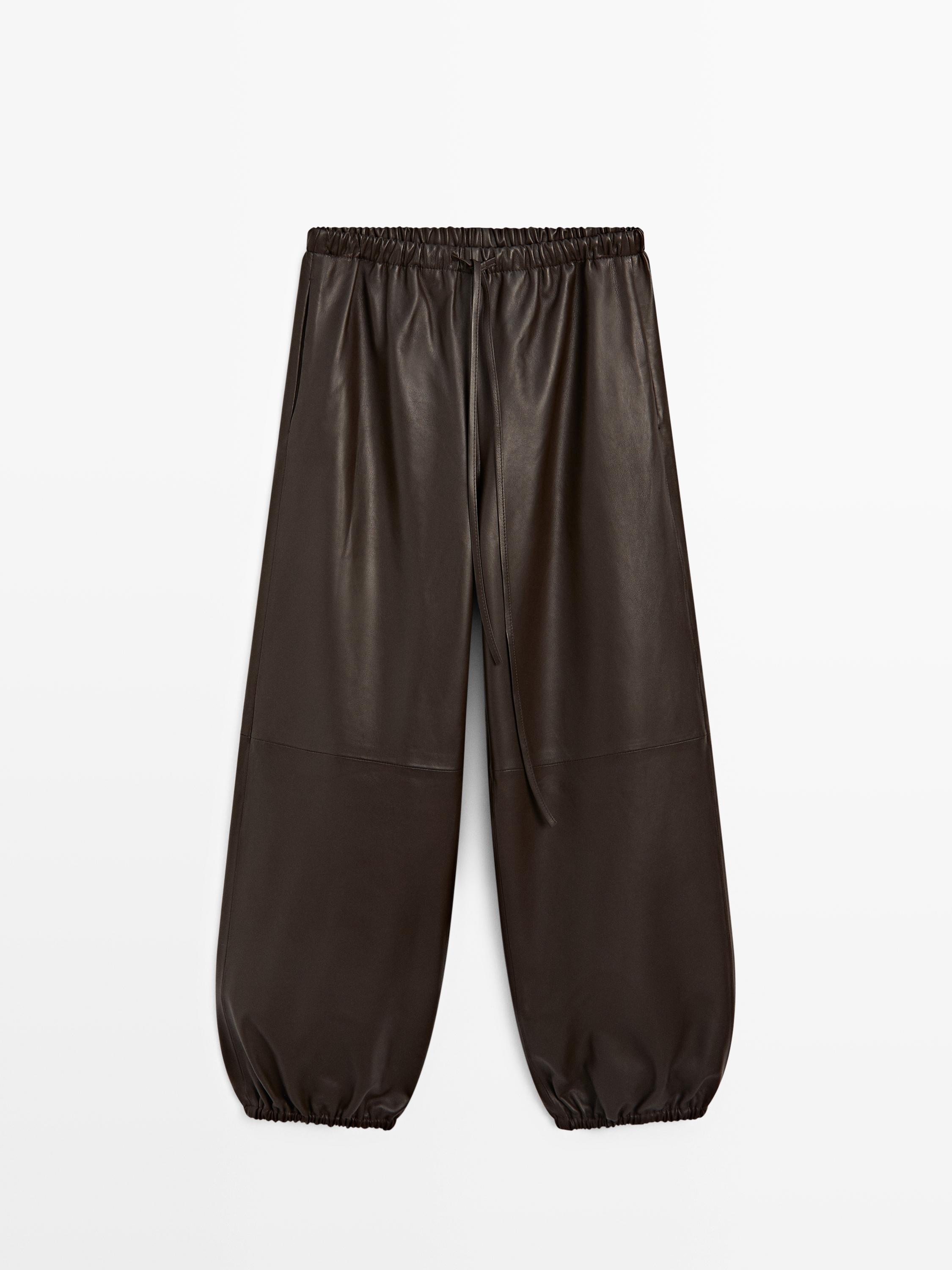 Nappa leather sarouel trousers — BROWN