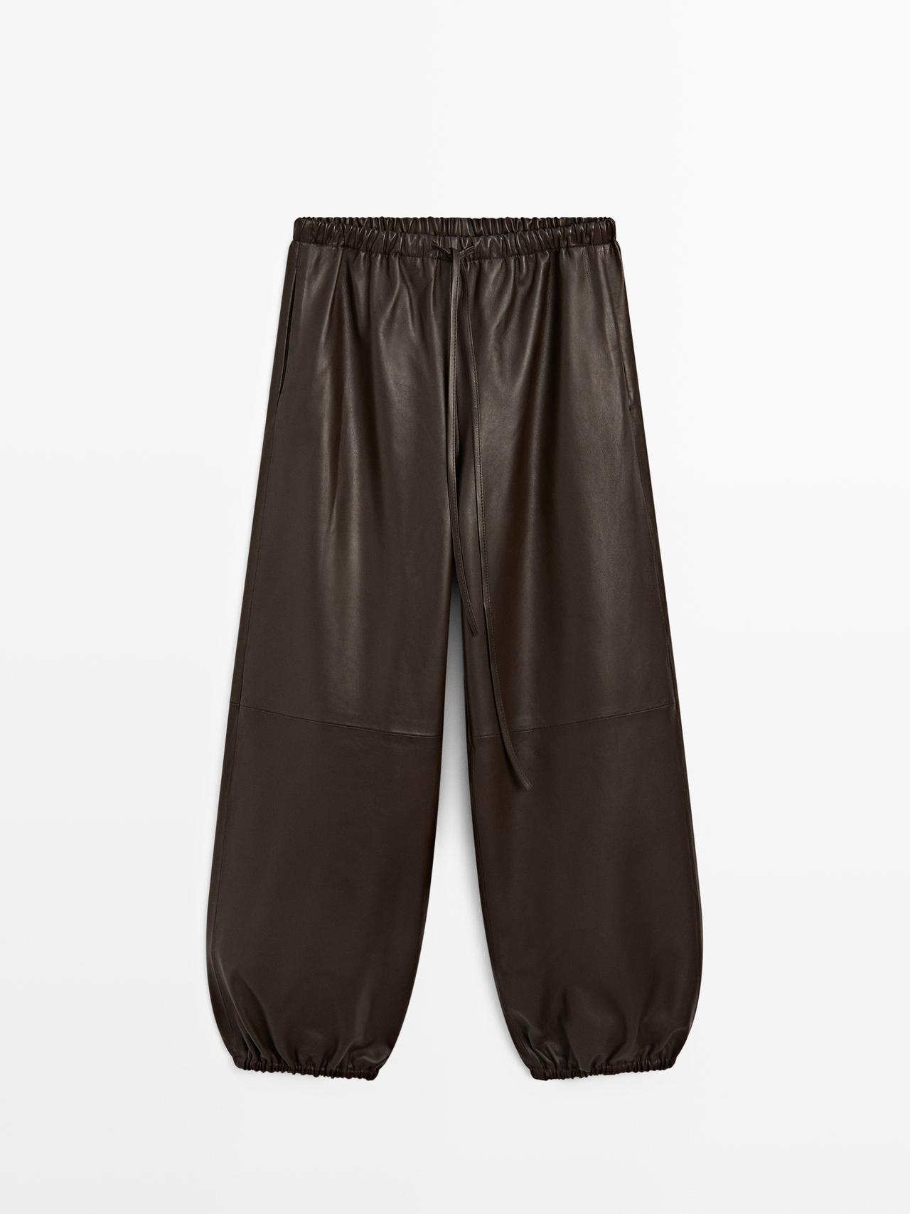 Massimo Dutti - Dame - Baggy Bukser I Nappaskind - Brun - Xs