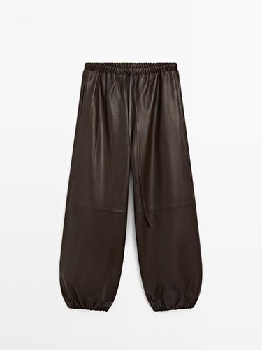 Nappa leather sarouel trousers — BROWN 2
