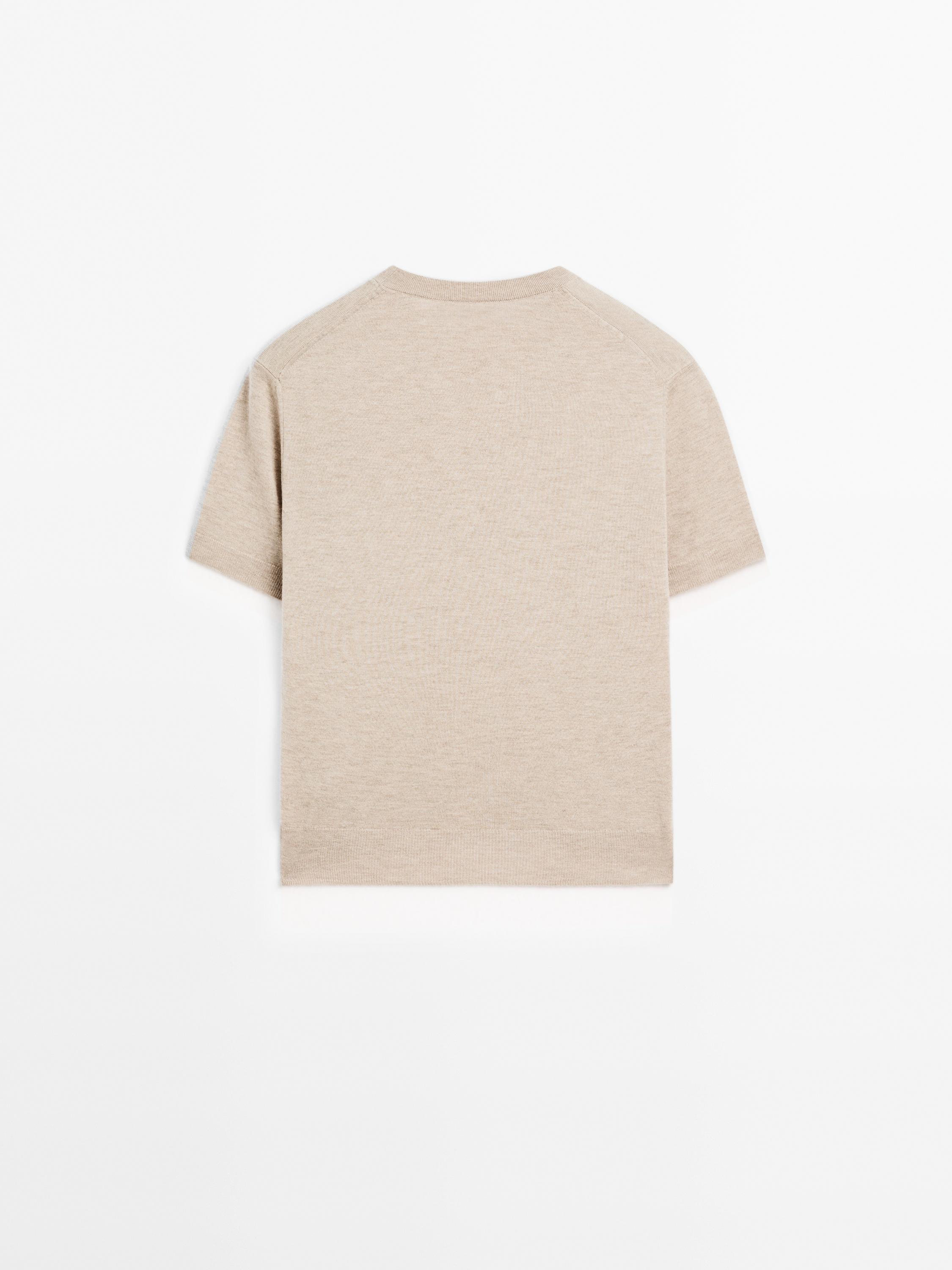 Short-sleeve wool blend knit sweater