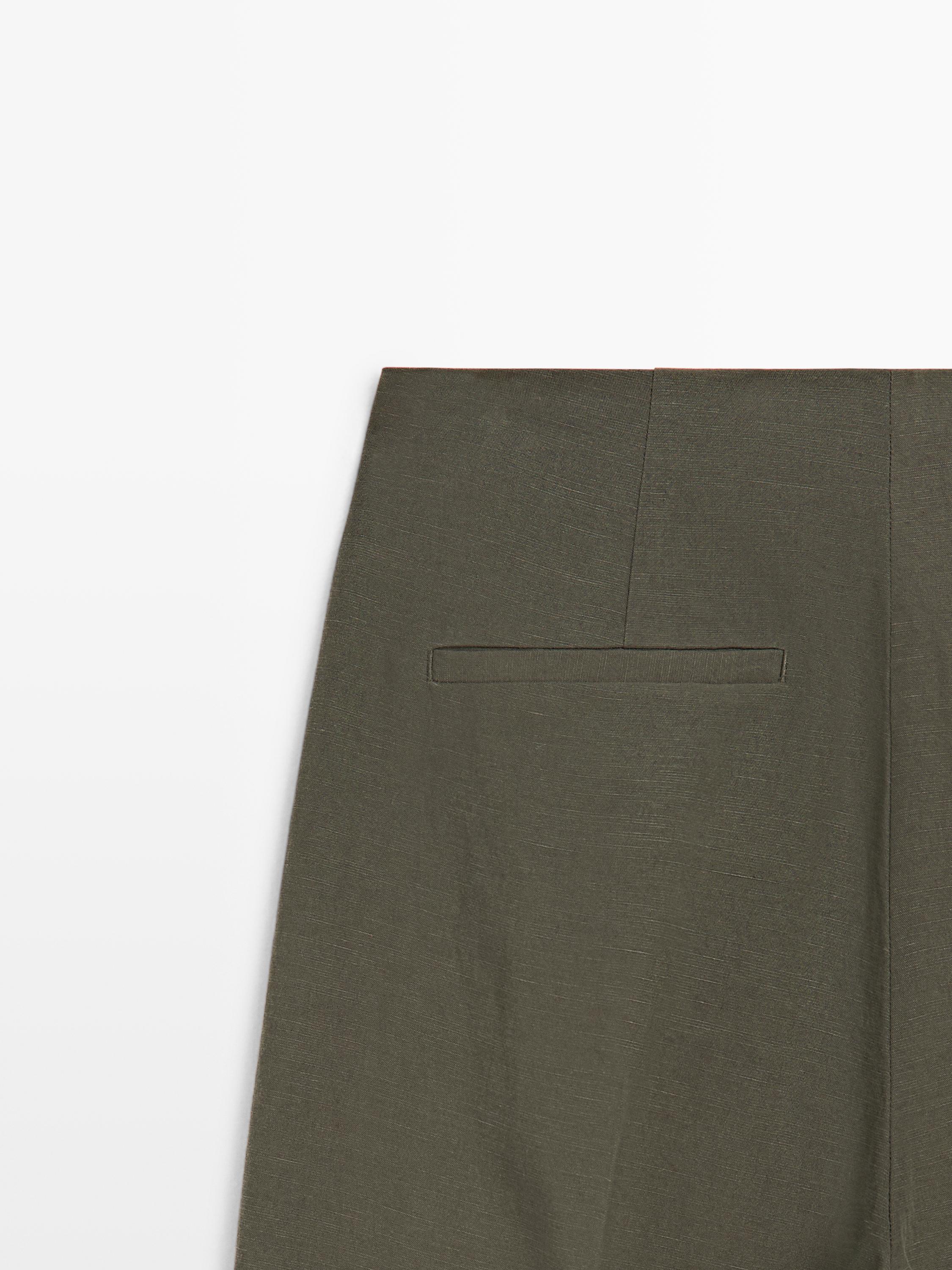 Darted wide-leg trousers — KHAKI