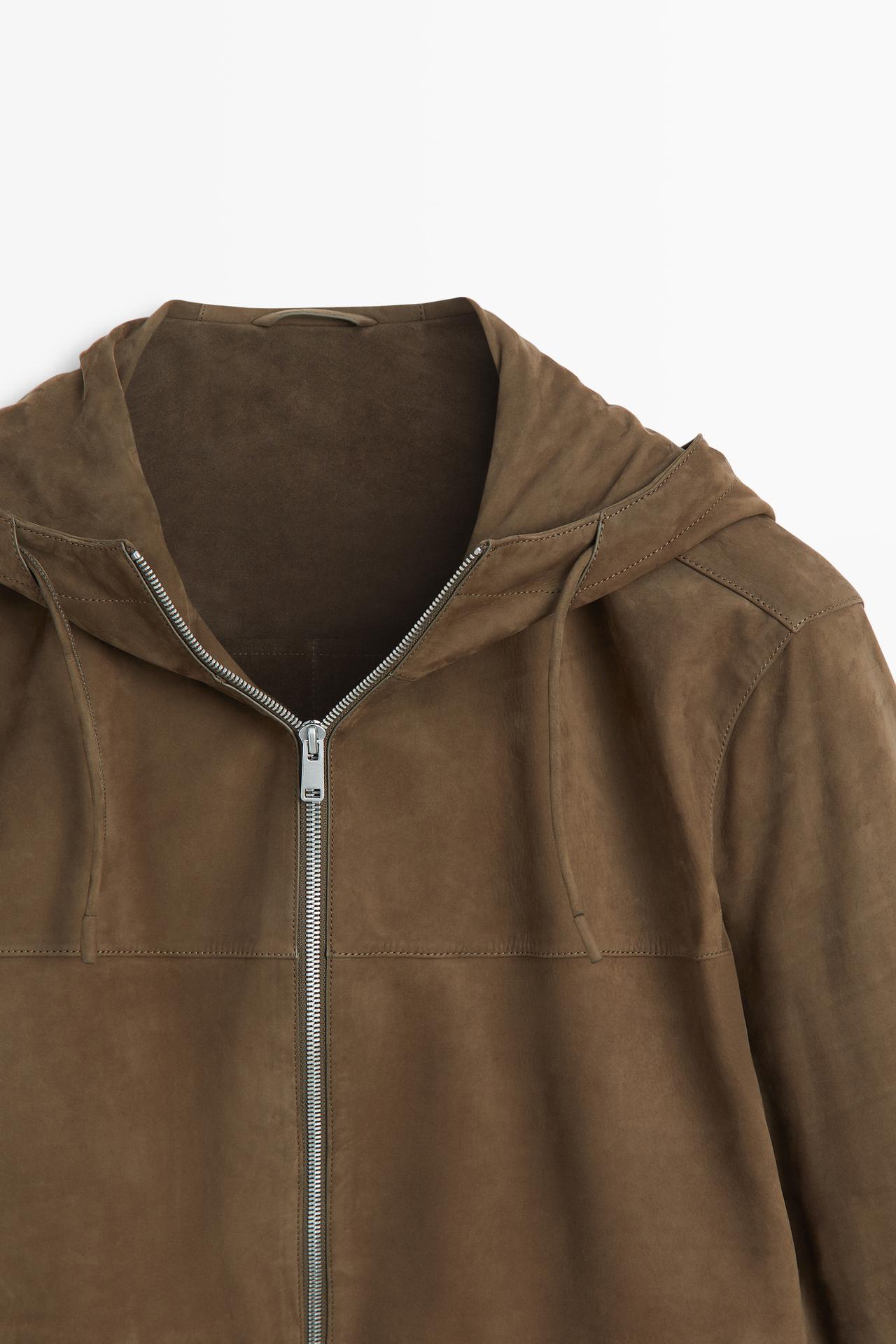 Hooded suede jacket — MEDIUM ECRU