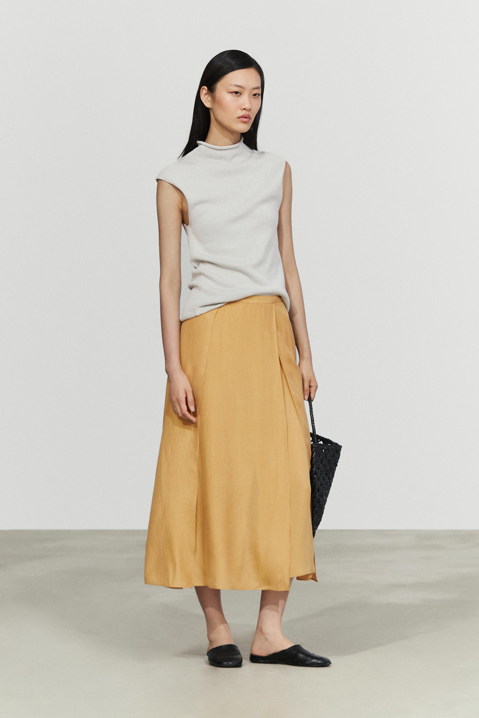 100% silk flowing midi skirt co-ord — YELLOW