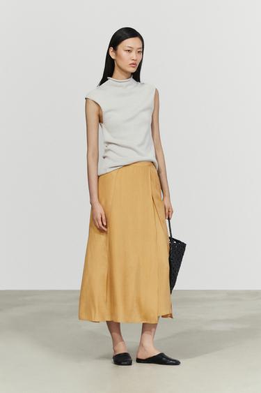 Flowing 100% silk total-look midi skirt — YELLOW 8