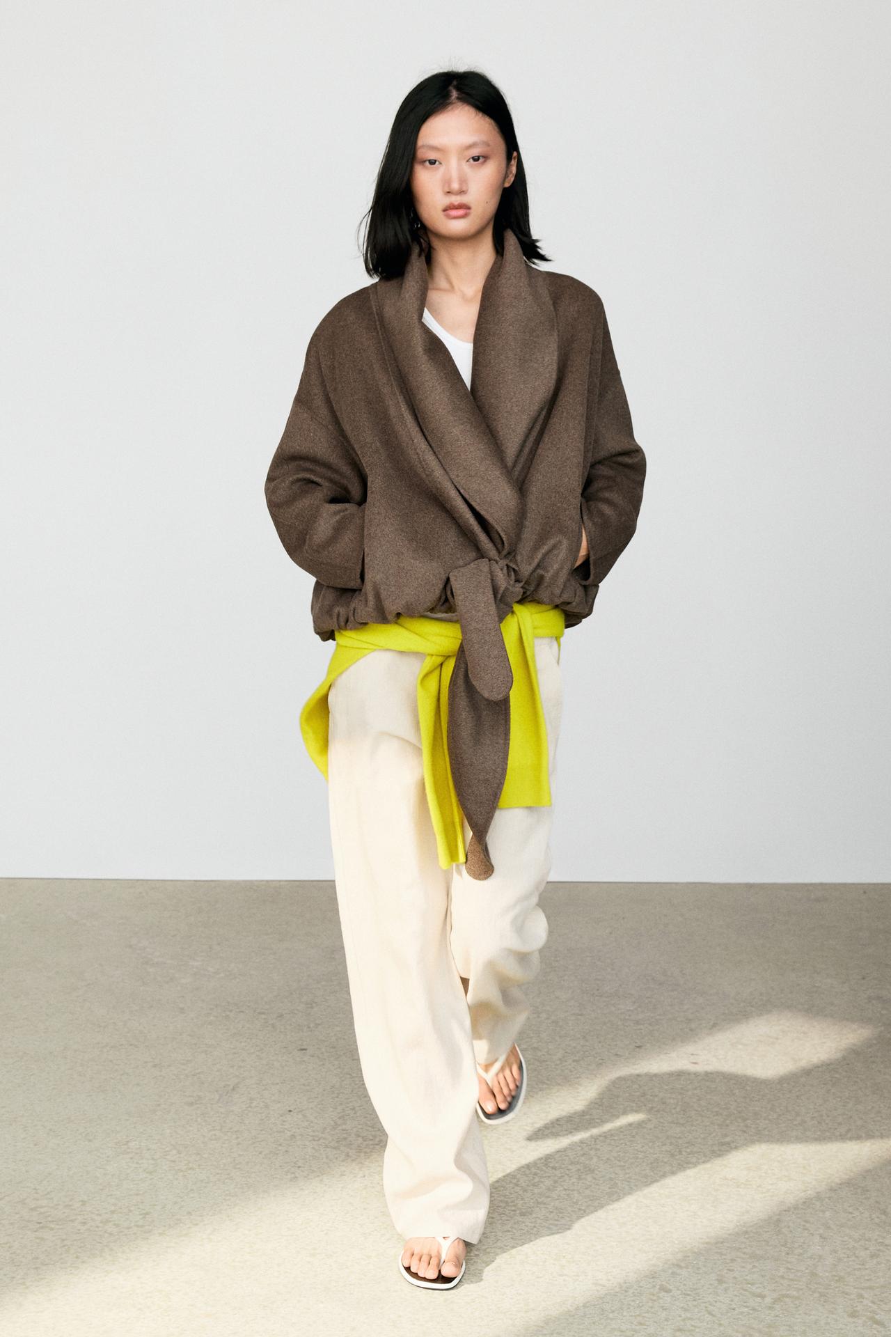 Wrap-style melange wool blend jacket — MOLE BROWN
