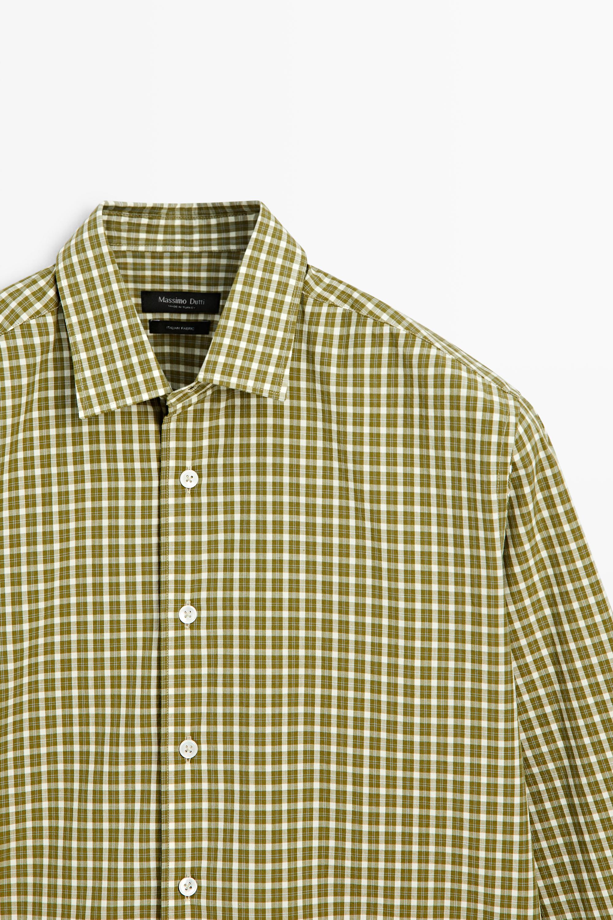 100% cotton regular fit check shirt — GREEN