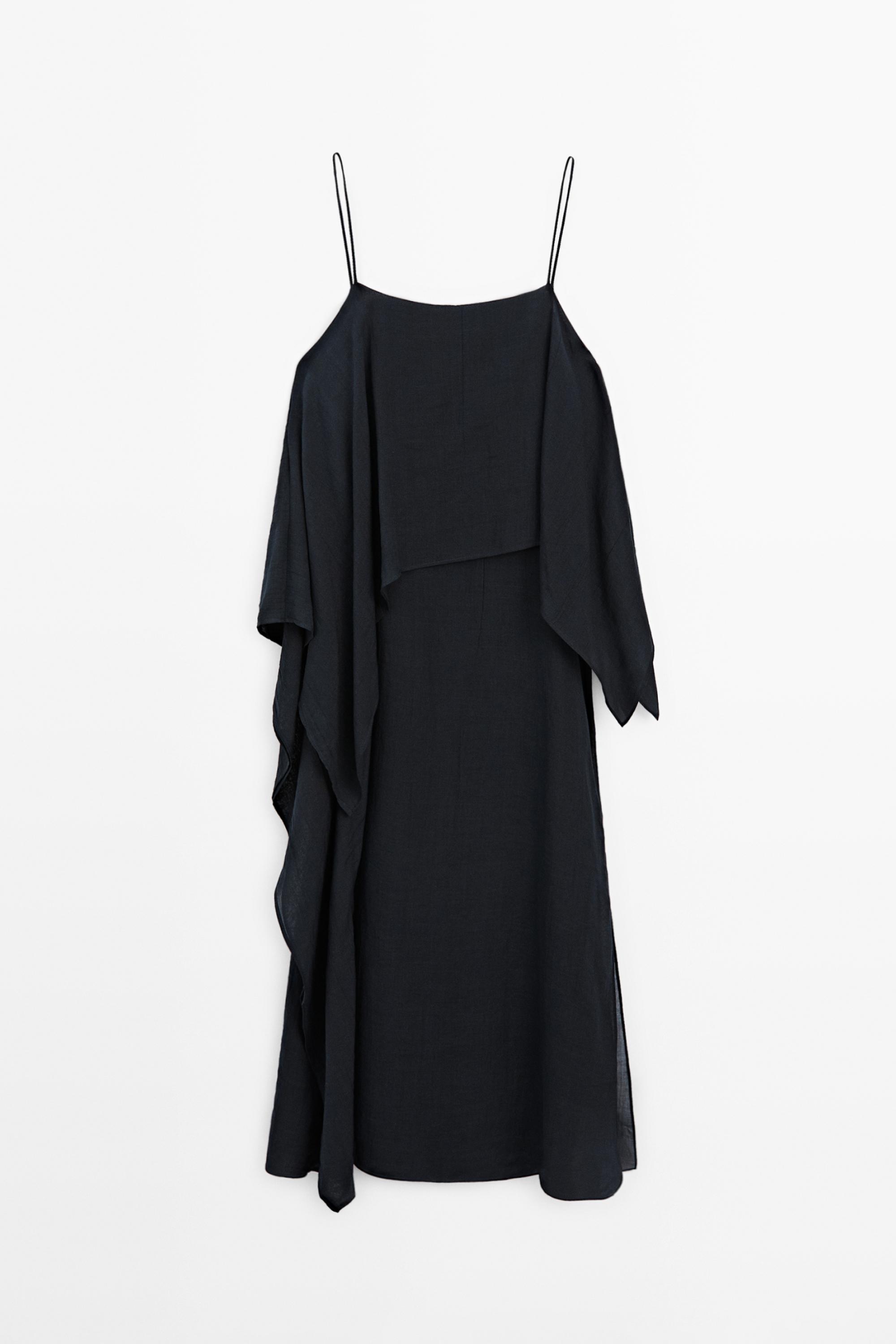 Midi dress with asymmetric ruffle detail — Dark Blue