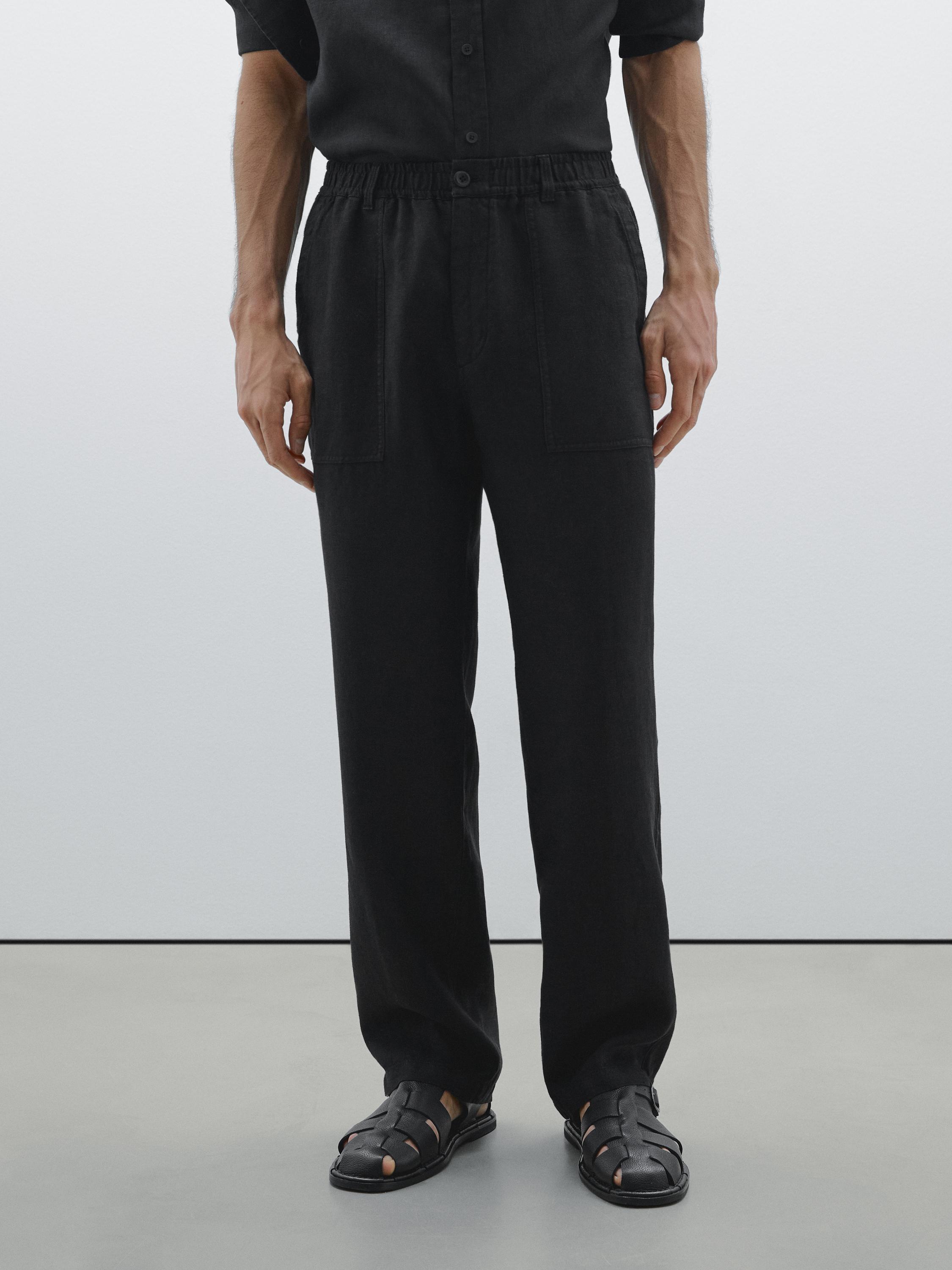 بنطلون كتان 100% بقصة رياضية