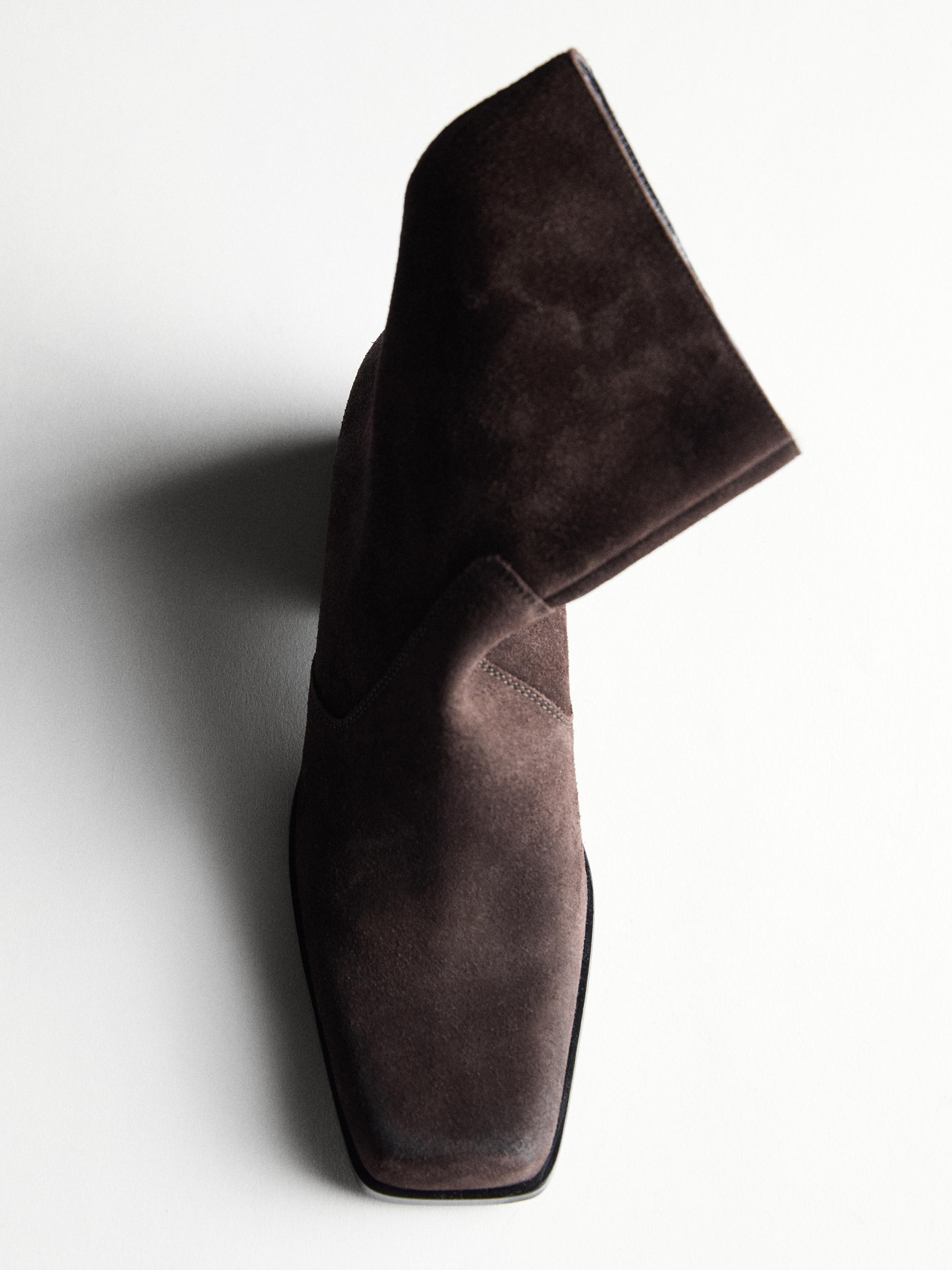 Brushed split leather ankle boots — BROWN
