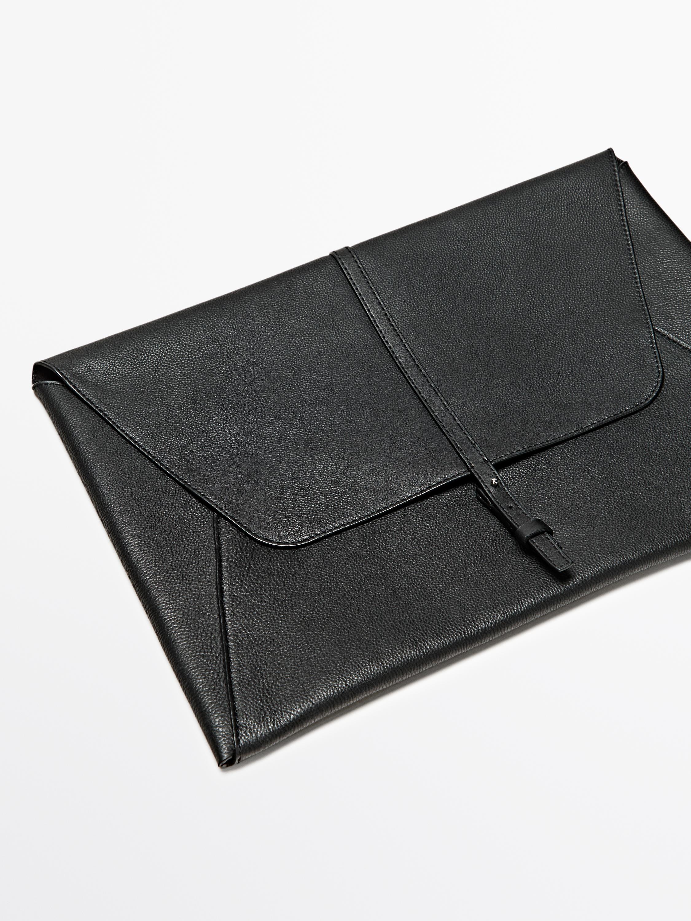 Cowhide leather laptop case with nappa finish — BLACK
