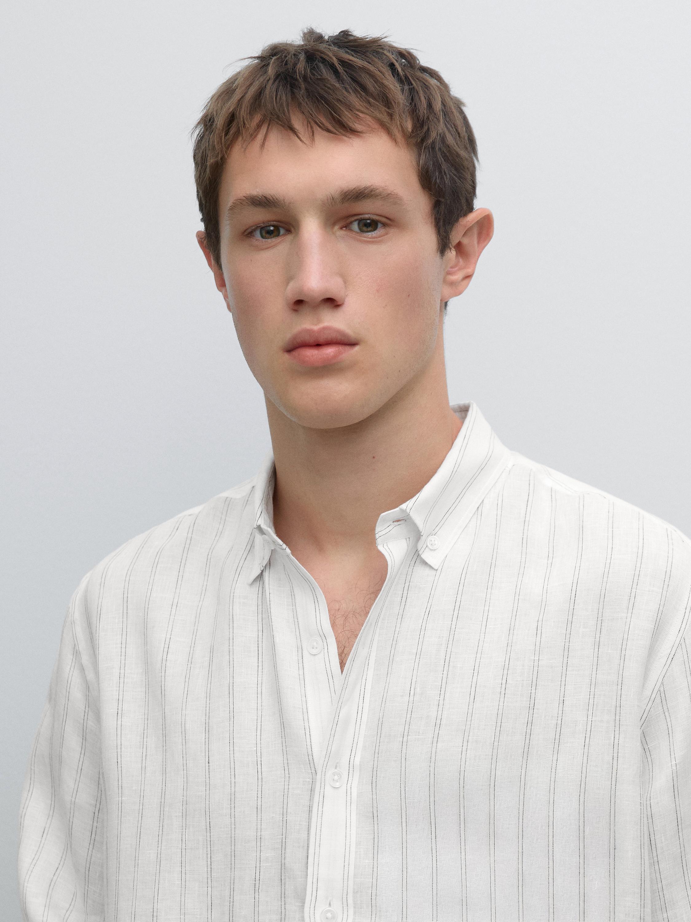 Regular fit striped linen shirt