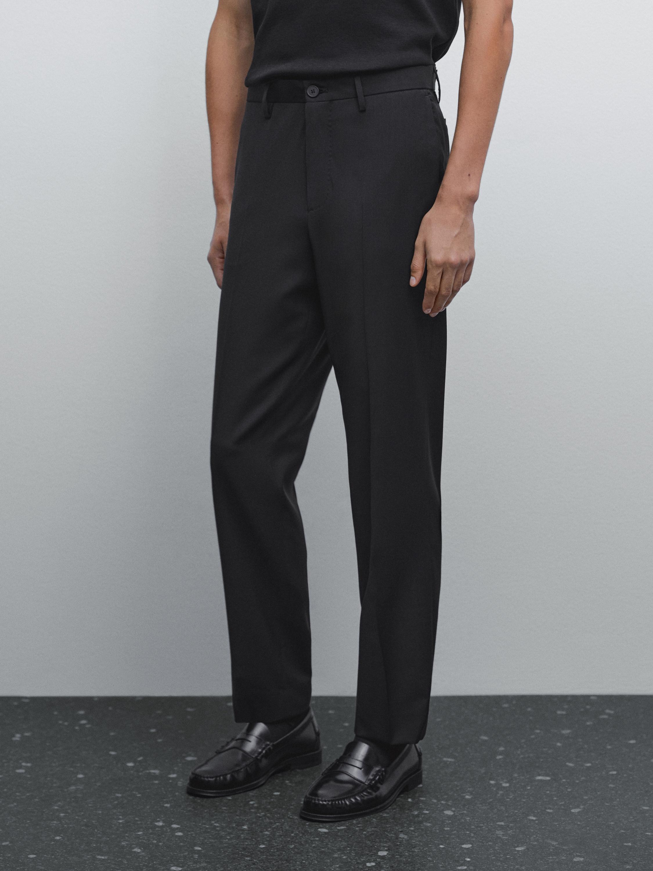 Plain wool suit trousers — BLACK