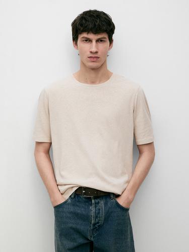 Short sleeve linen and cotton T-shirt — BROWN 3
