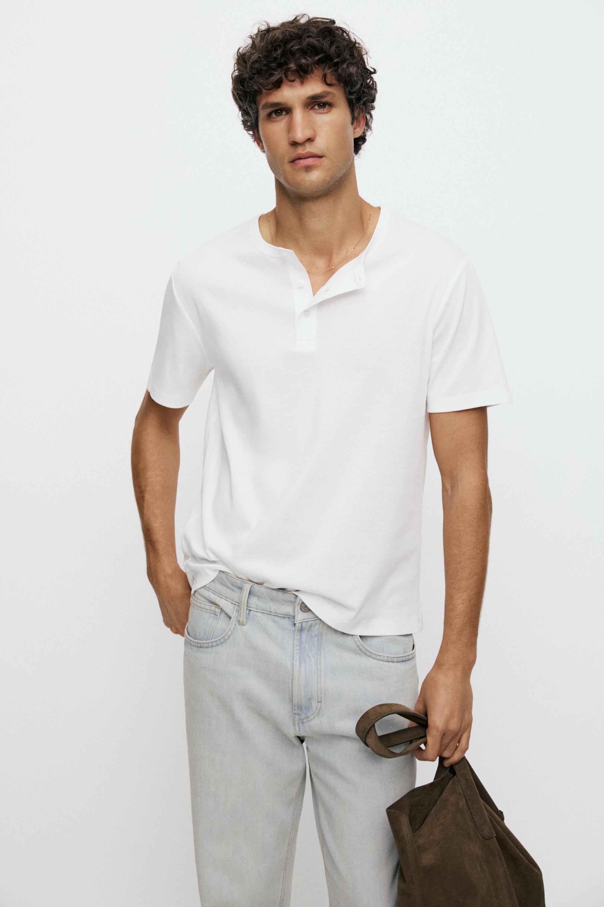 100% cotton henley T-shirt — Off white