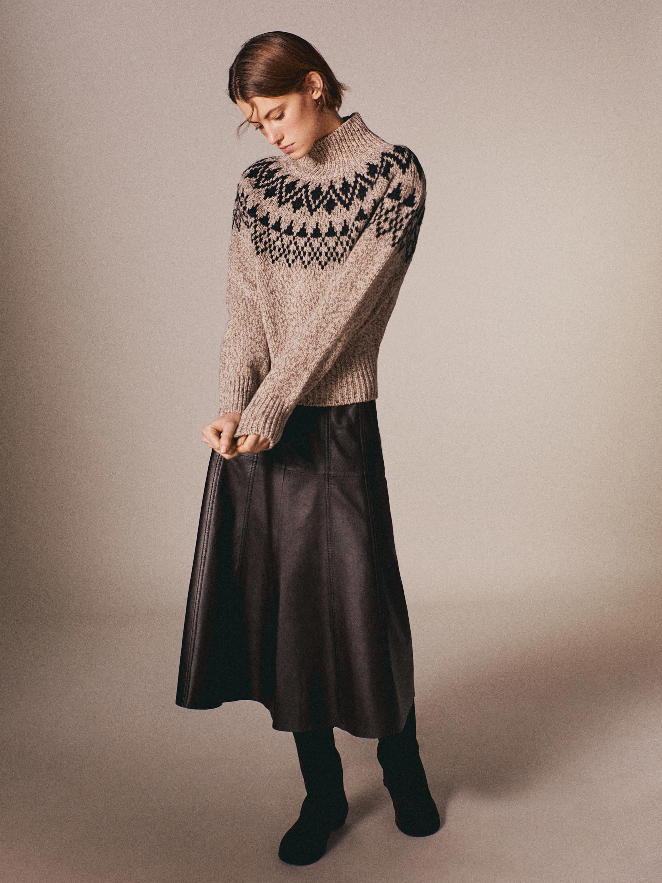 Wool blend jacquard knit sweater