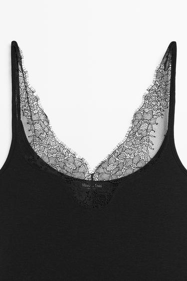 Strappy lace-trimmed camisole top — BLACK 4