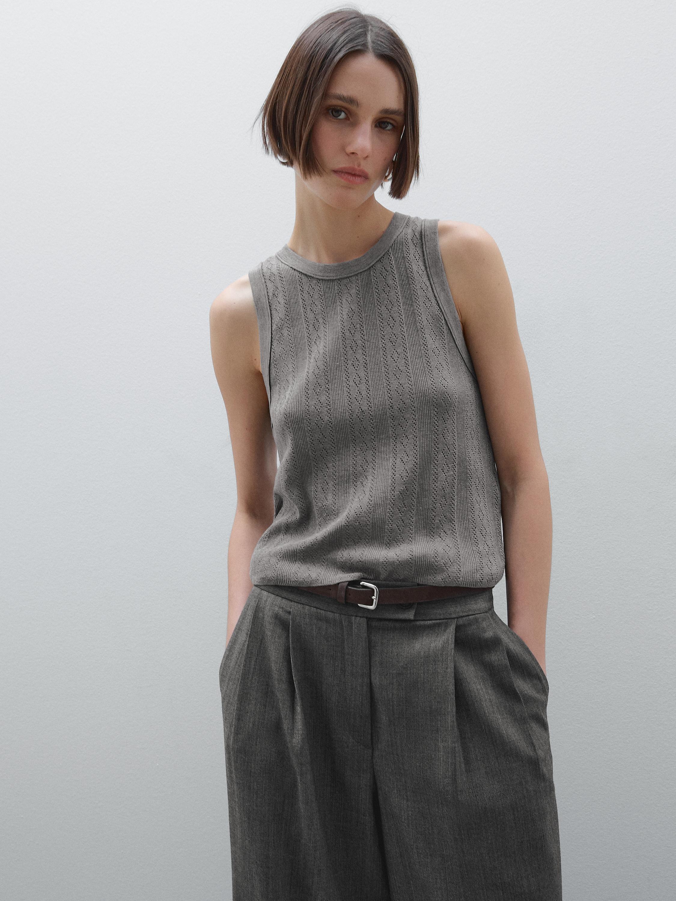Cotton blend pointelle knit top
