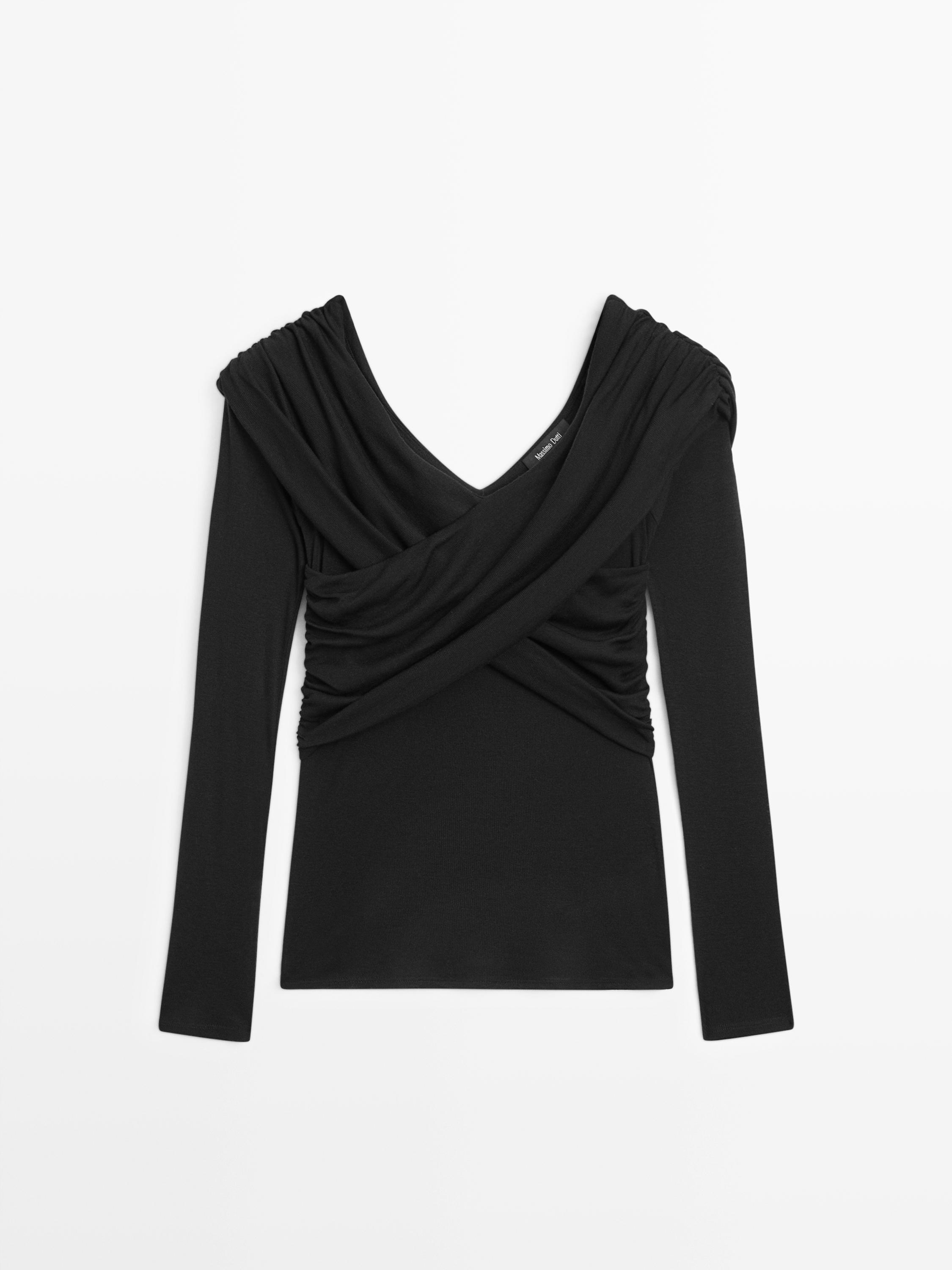 Top épaules nues en lyocell et en laine