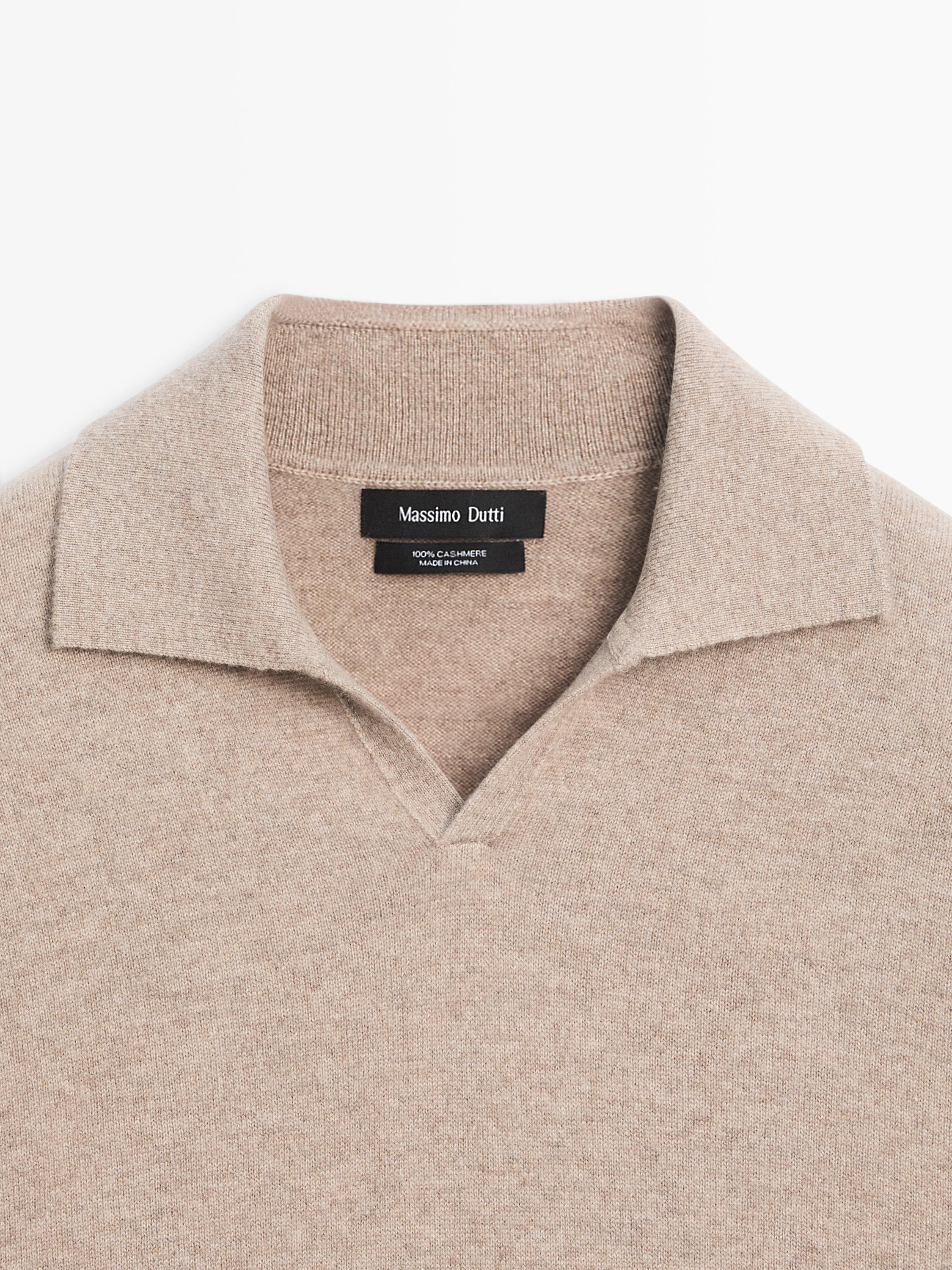 100% cashmere knit polo collar sweater — MINK