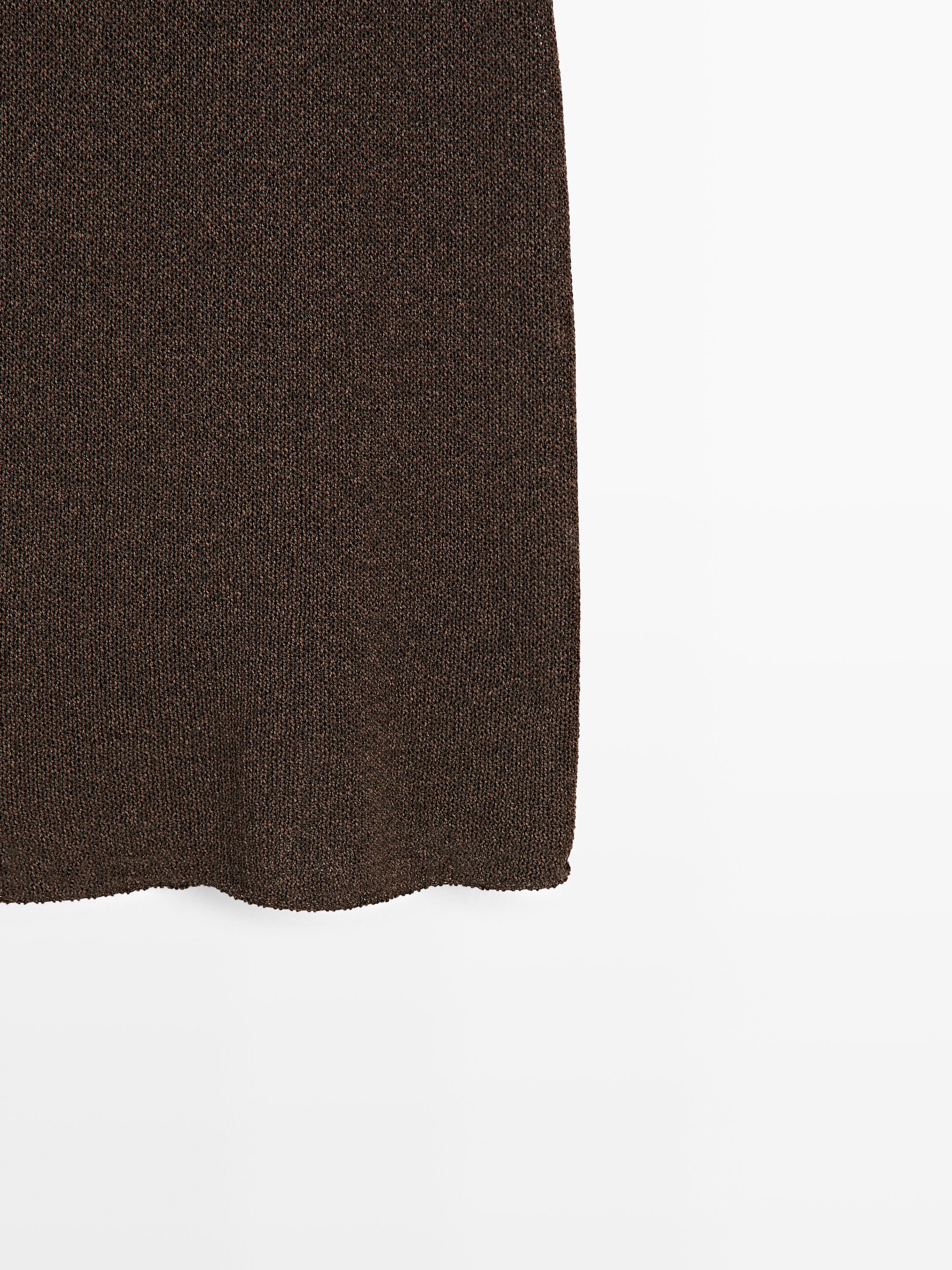 Long cotton blend knit skirt — Chocolate