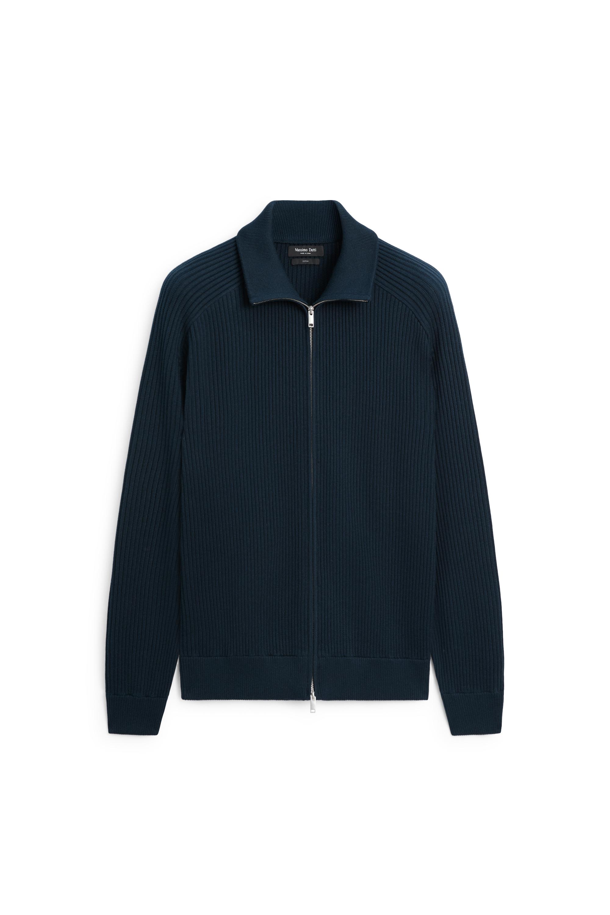 100% cotton ribbed knit cardigan — Dark Blue