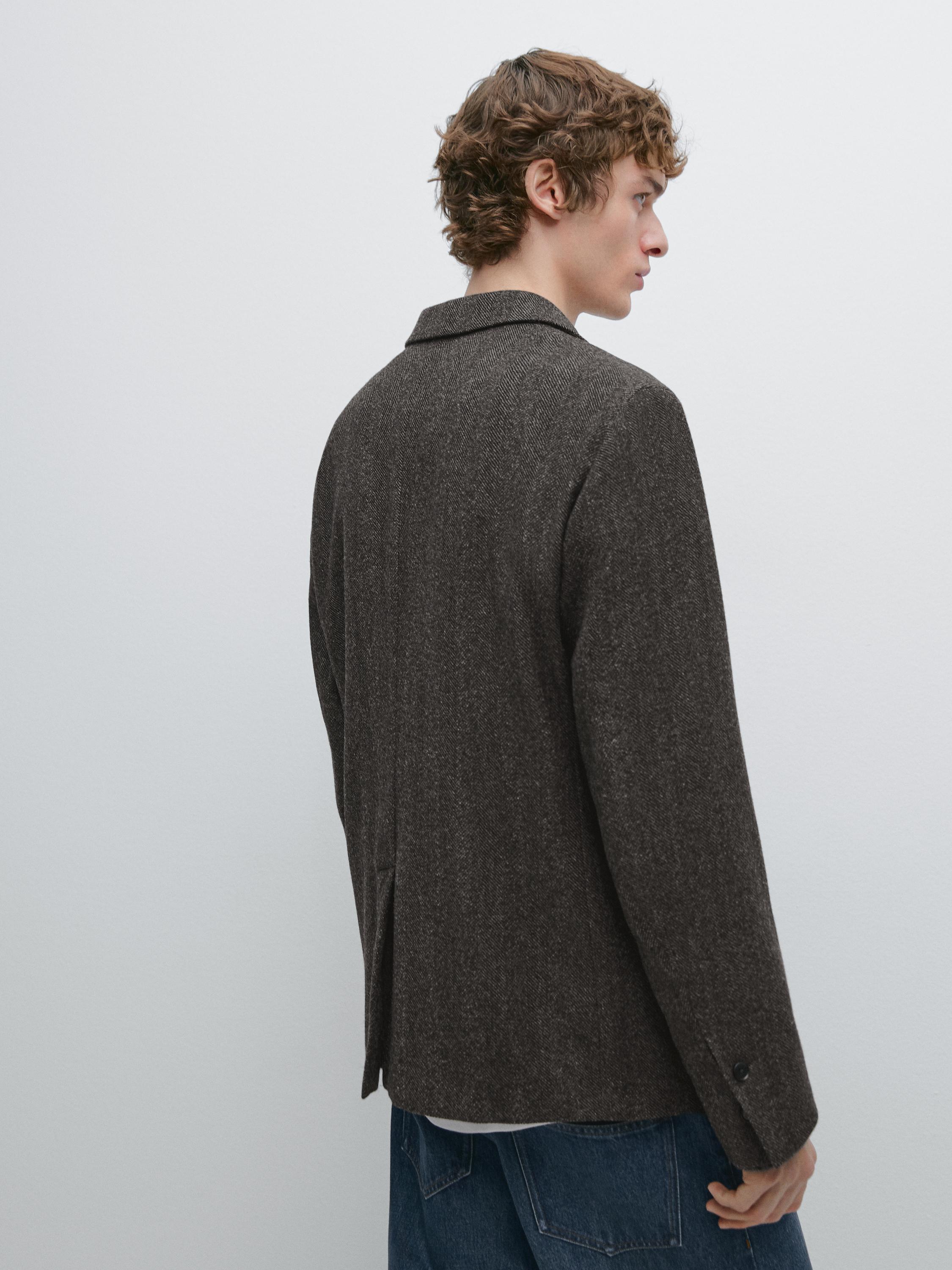 Herringbone wool blend blazer — CHARCOAL