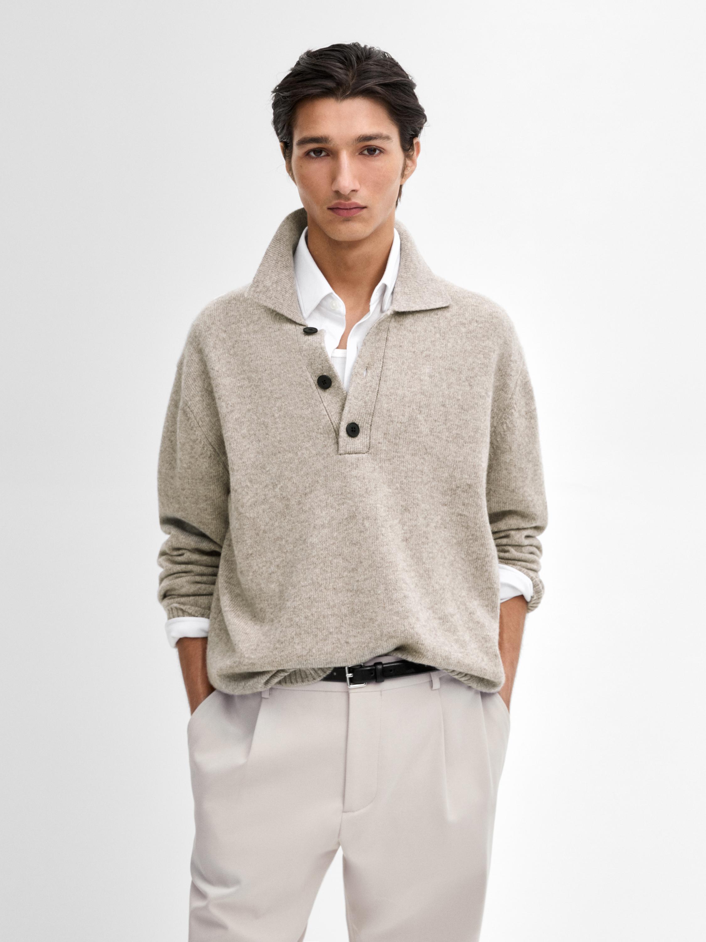 Lightweight knit polo collar sweater