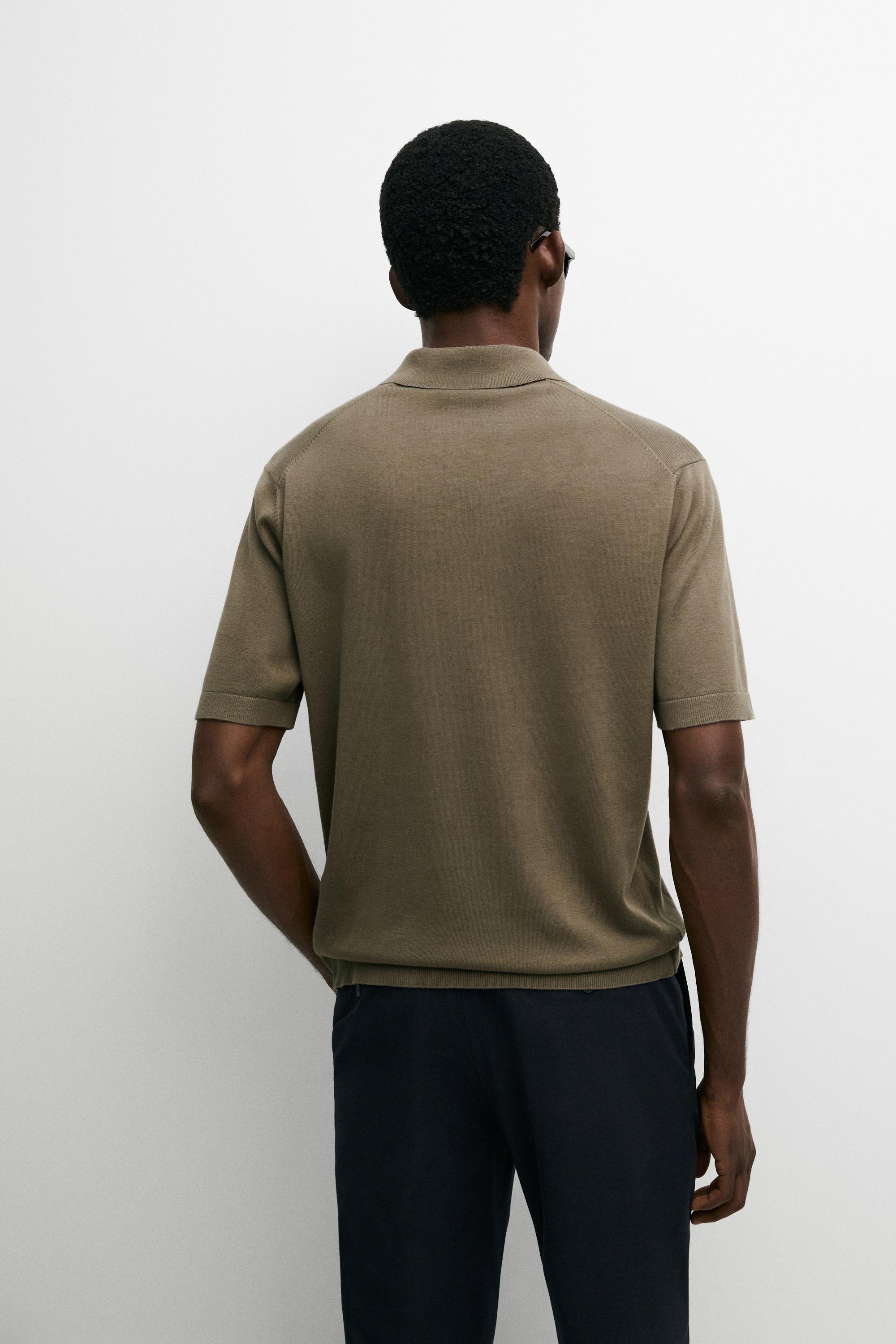 100% cotton V-neck knit polo — Khaki