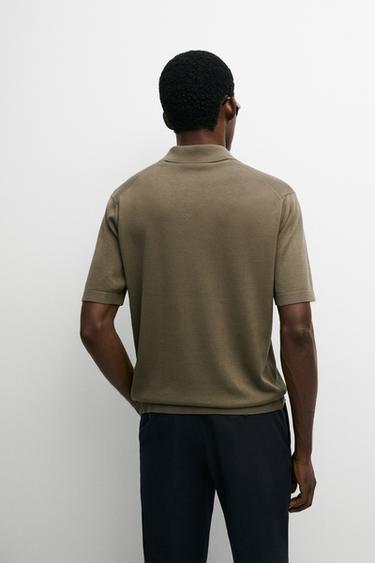 100% cotton V-neck knit polo — Khaki 5
