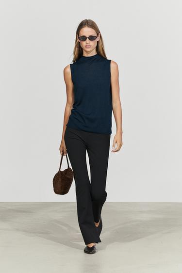 100% wool mock turtleneck knit top — BLUE 1