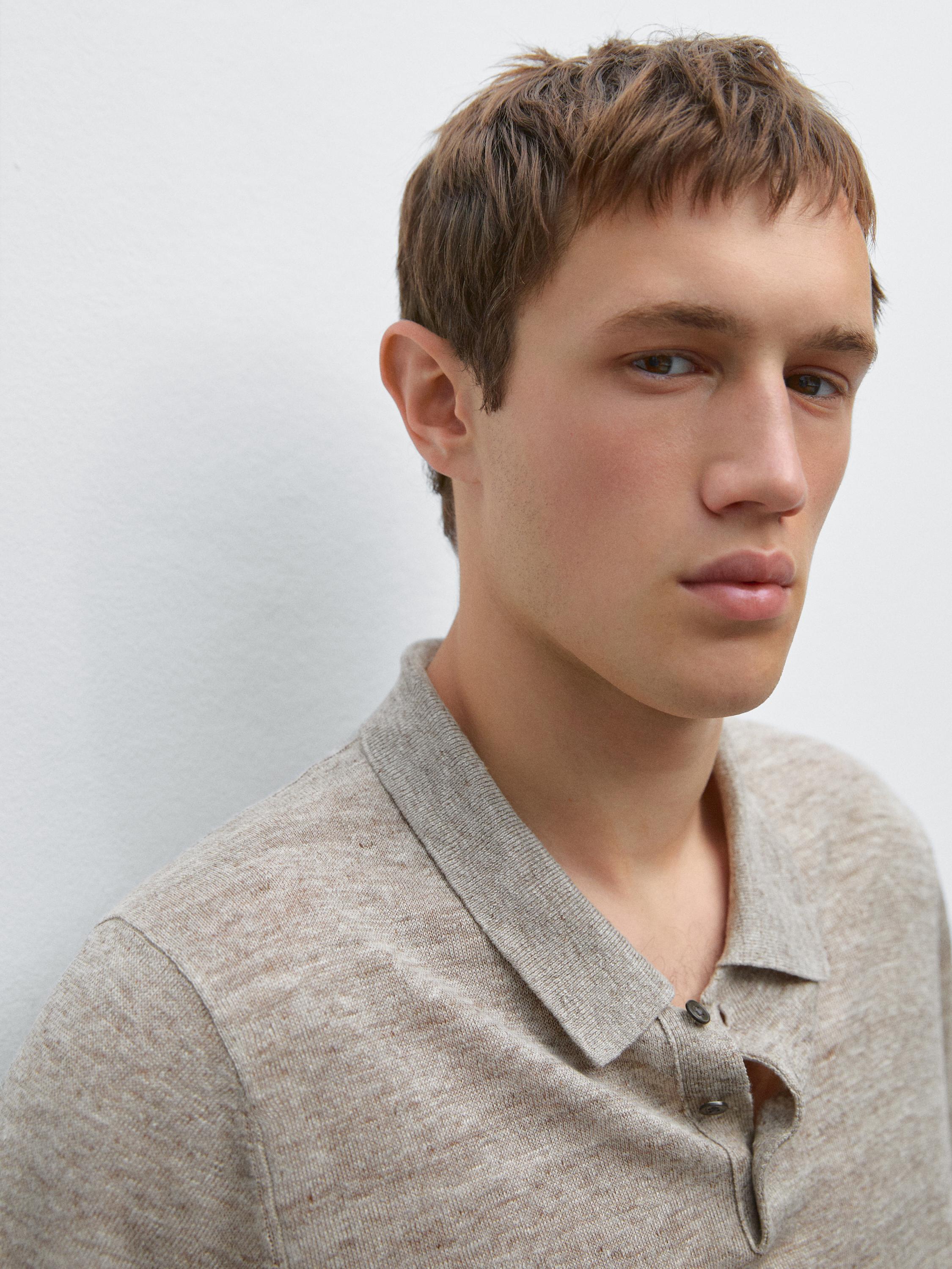 Melange linen knit polo shirt