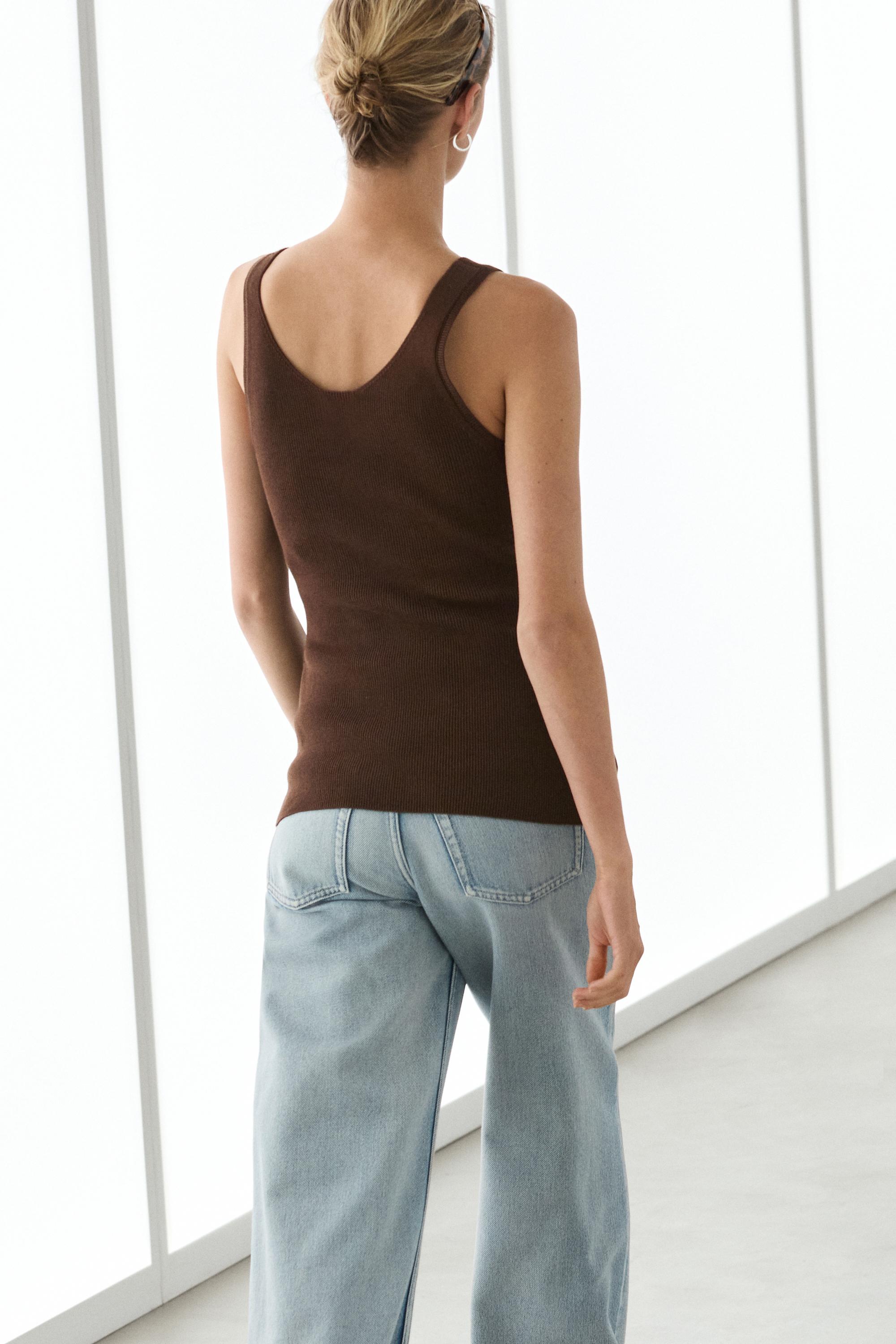 100% cotton ribbed tank top — BROWN