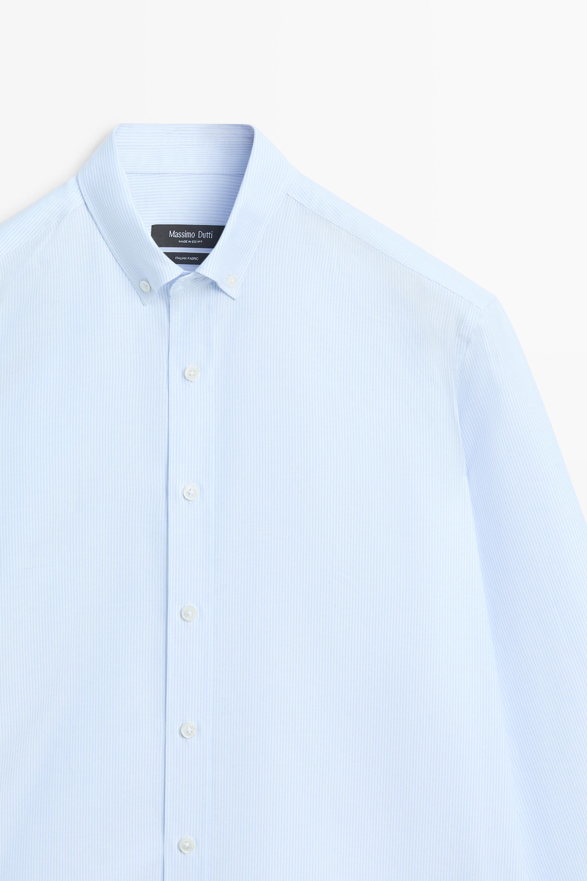 100% cotton regular fit striped shirt — SKY BLUE