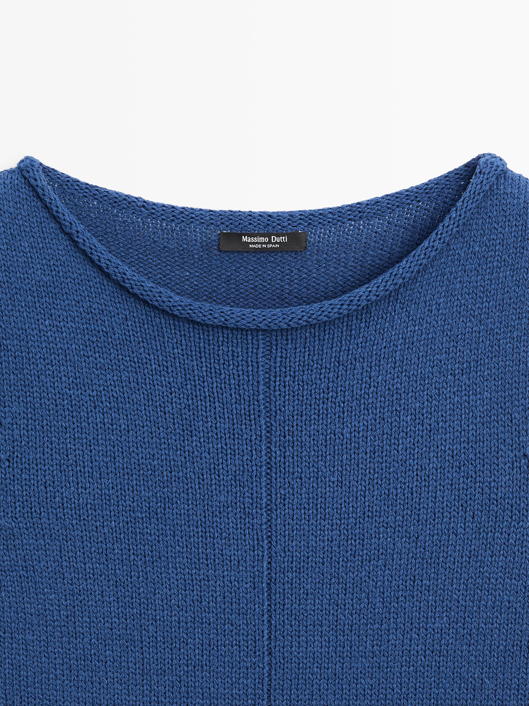 Short sleeve knit cotton blend sweater — DEEP BLUE