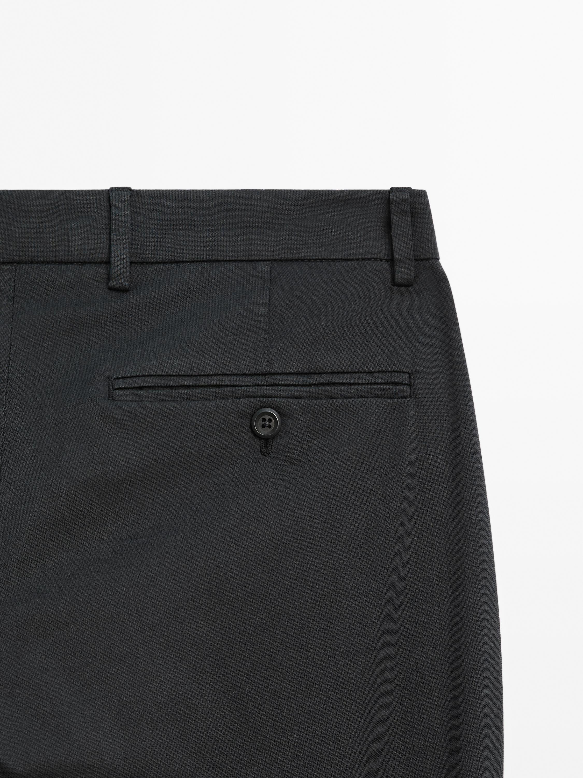Cotton blend slim fit trousers