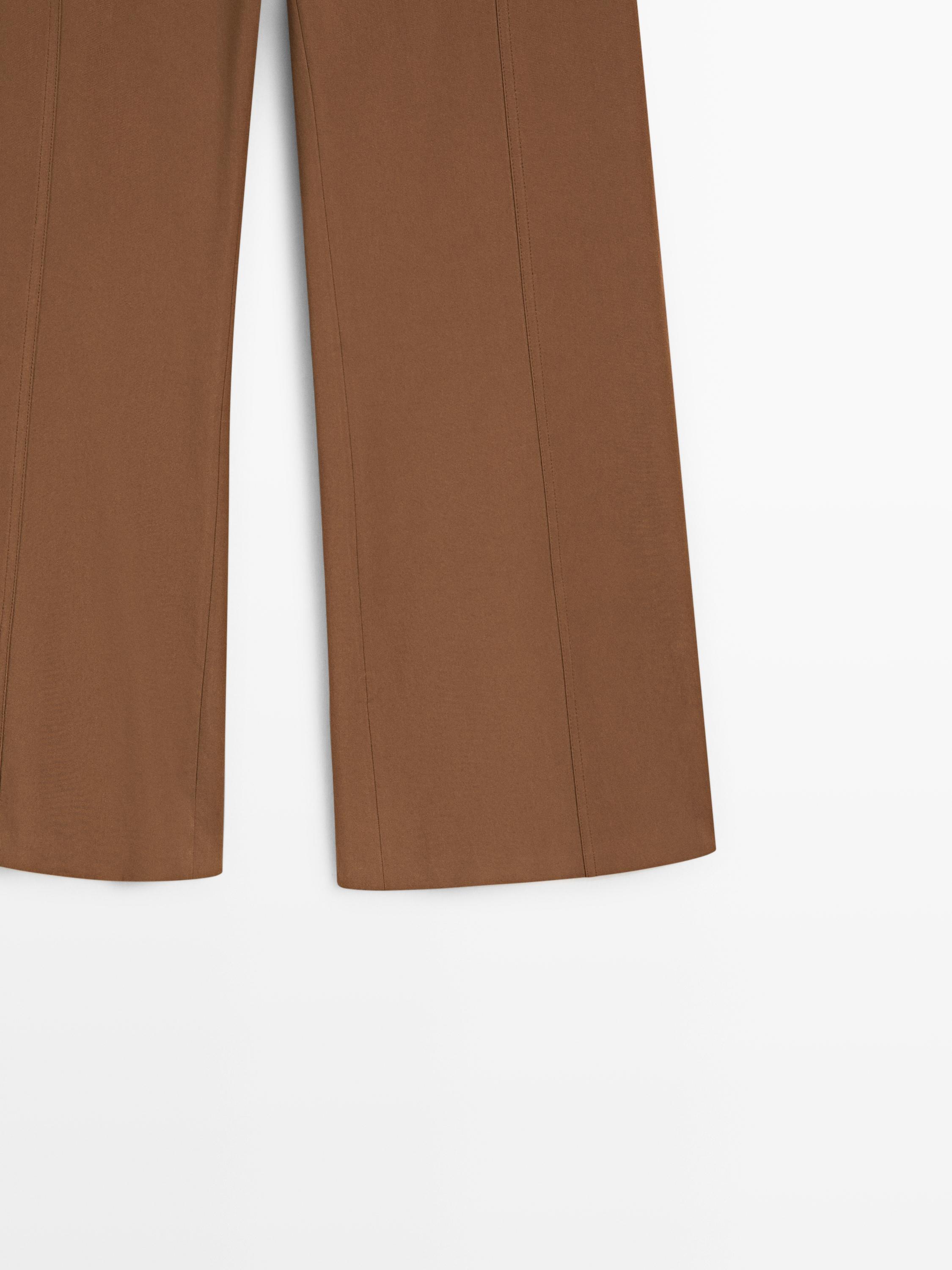 Cotton blend flared pants — Tobacco brown