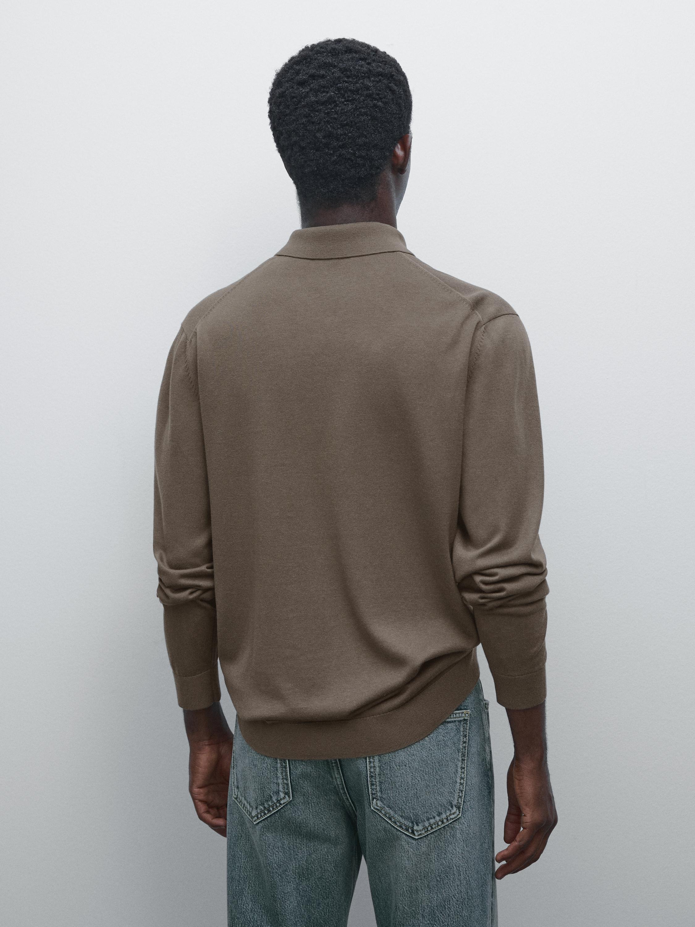 Knit polo sweater with zip