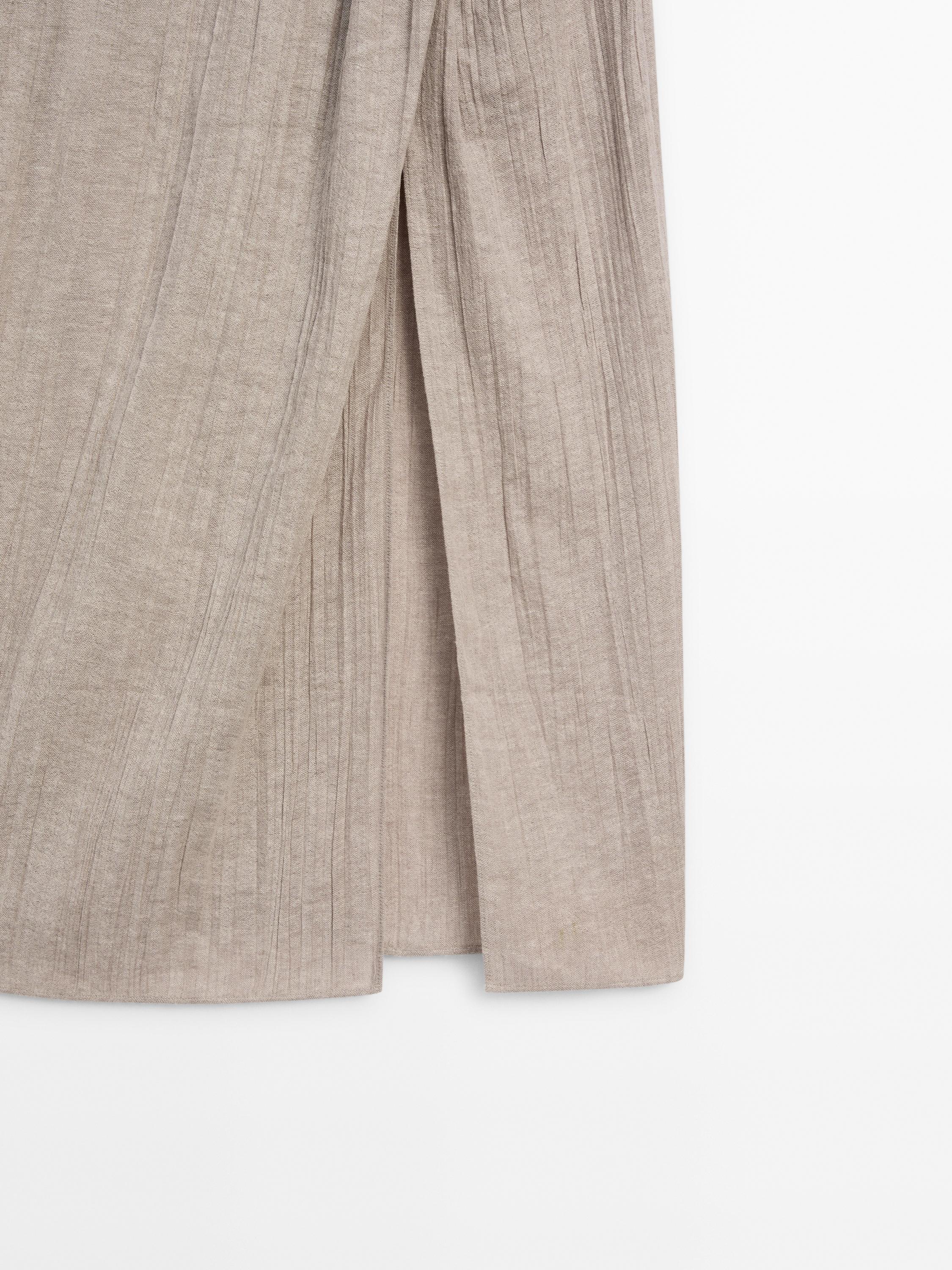 Linen blend midi skirt with slit detail