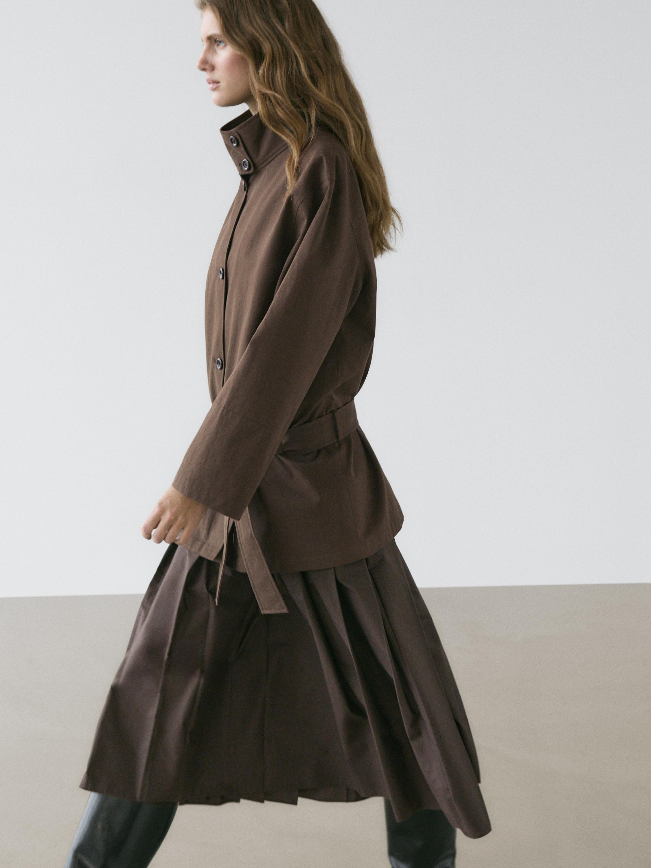 Mid-length trench coat with belt detail — Chocolate