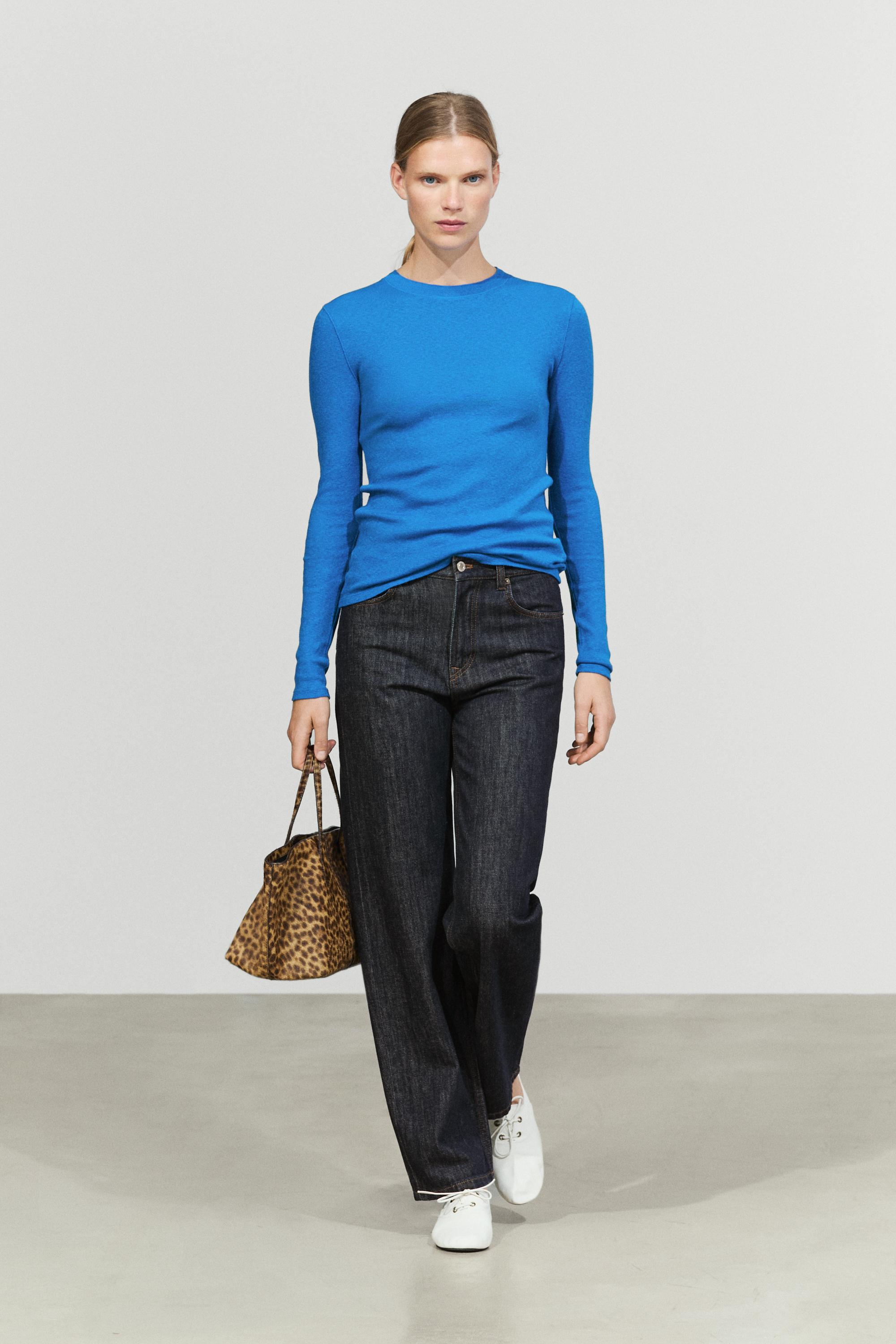 Cotton cashmere blend knit sweater
