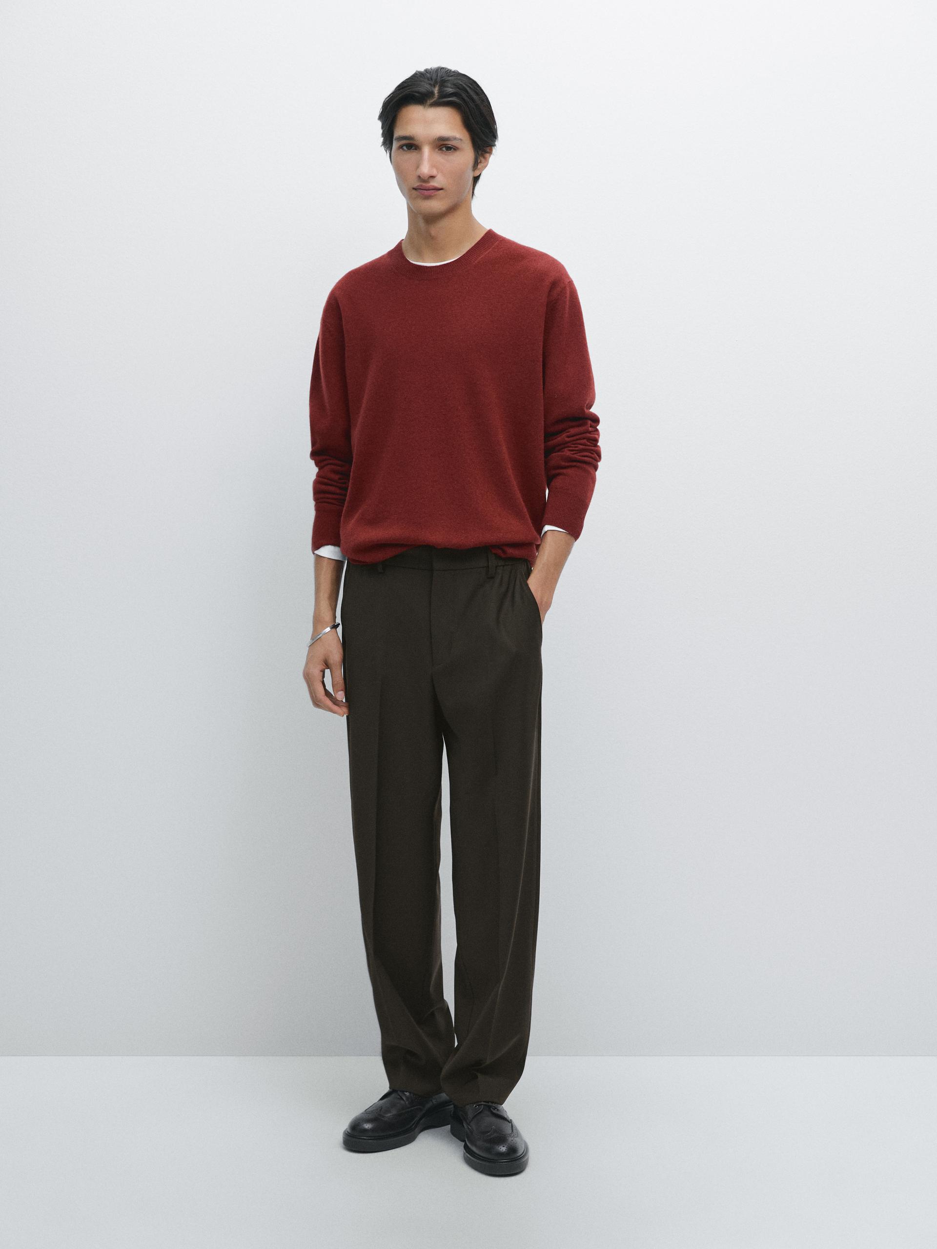 Pull Col Rond En Laine Mélangée - Terre Cuite - Xl - Massimo Dutti - Homme