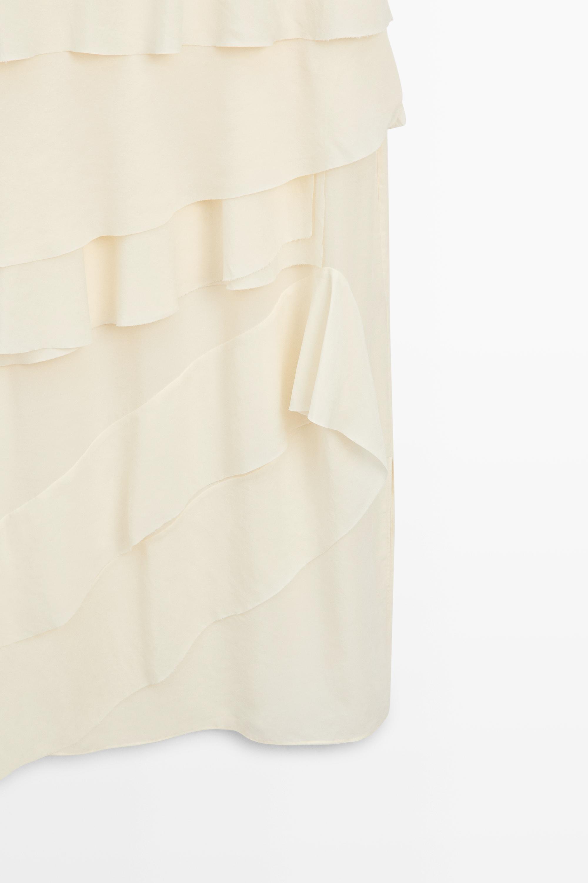 Flowing midi dress with ruffles — CREAM