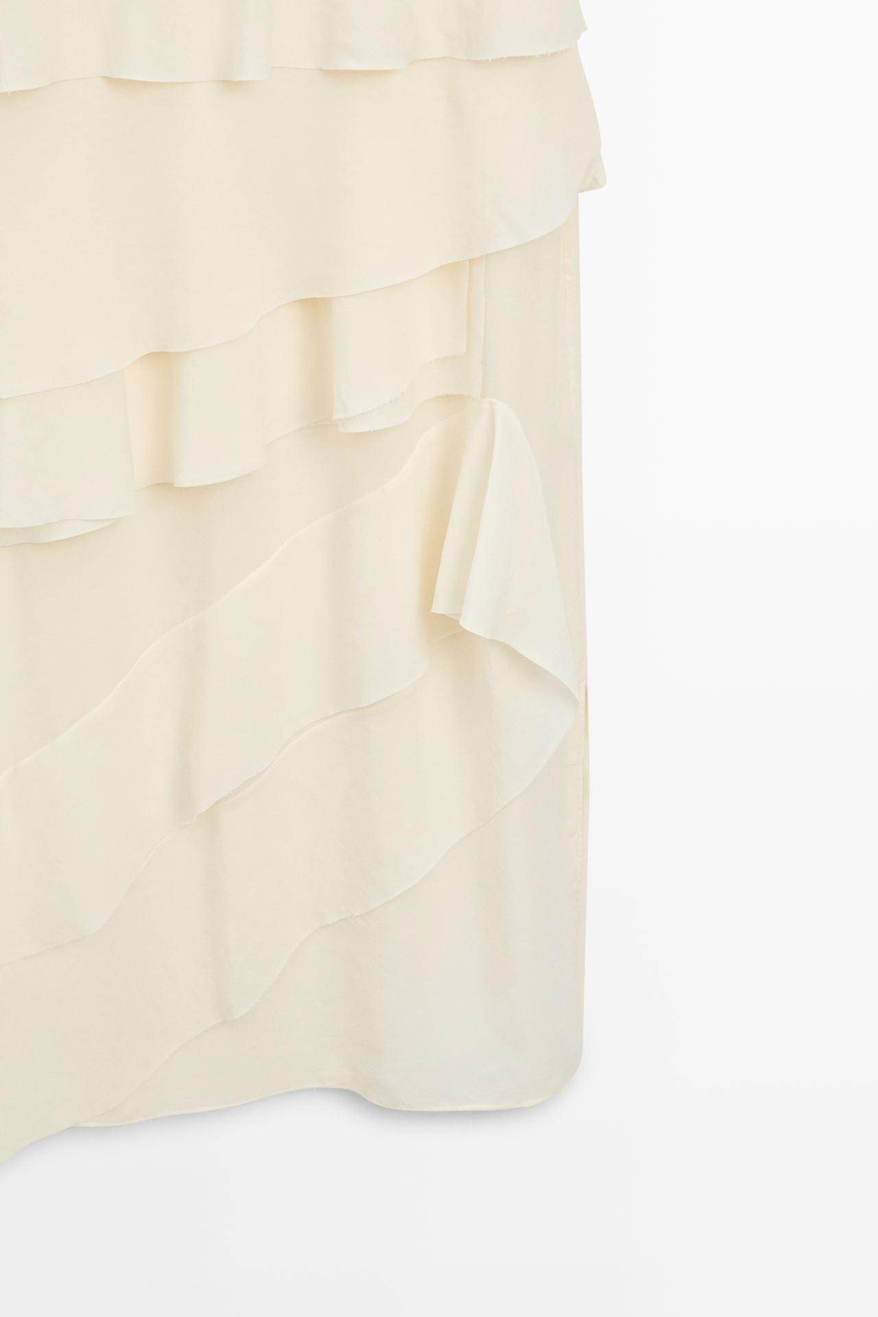 Flowing midi dress with ruffles — CREAM