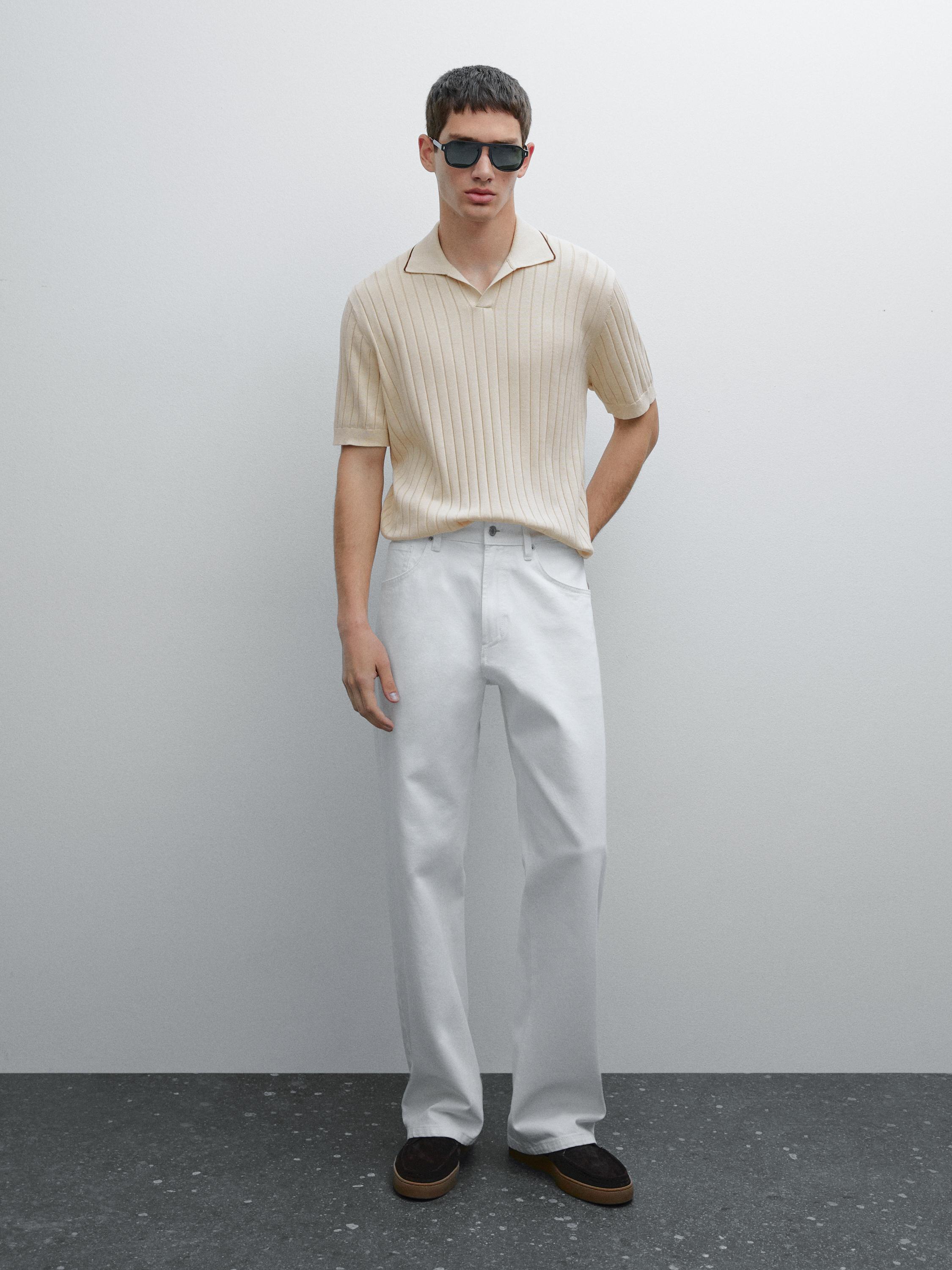 Ribbed knit polo shirt