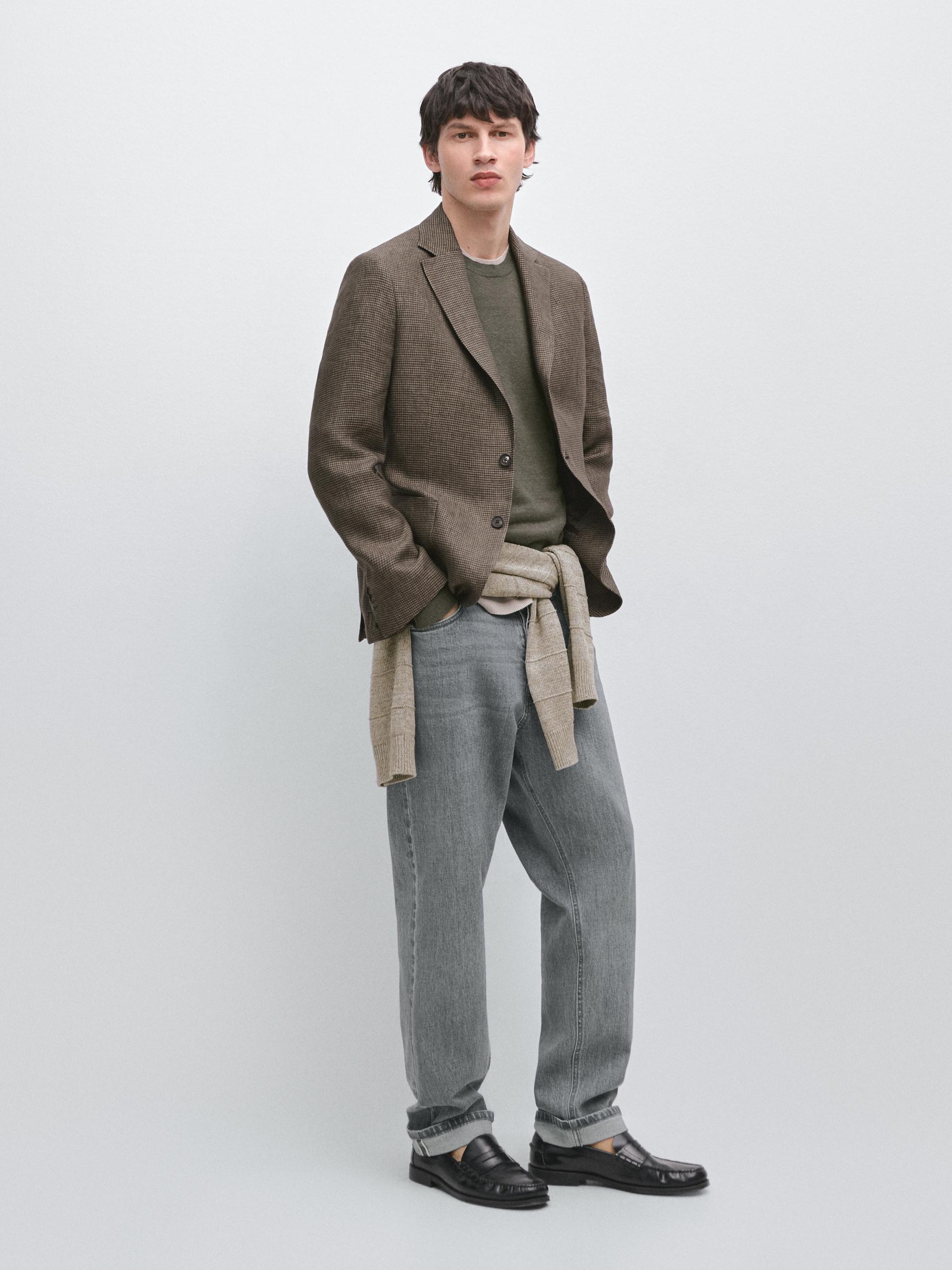 Blazer In Lino Con Dettaglio Tasche - Marrone Tostato - 48 - Massimo Dutti - Maschile