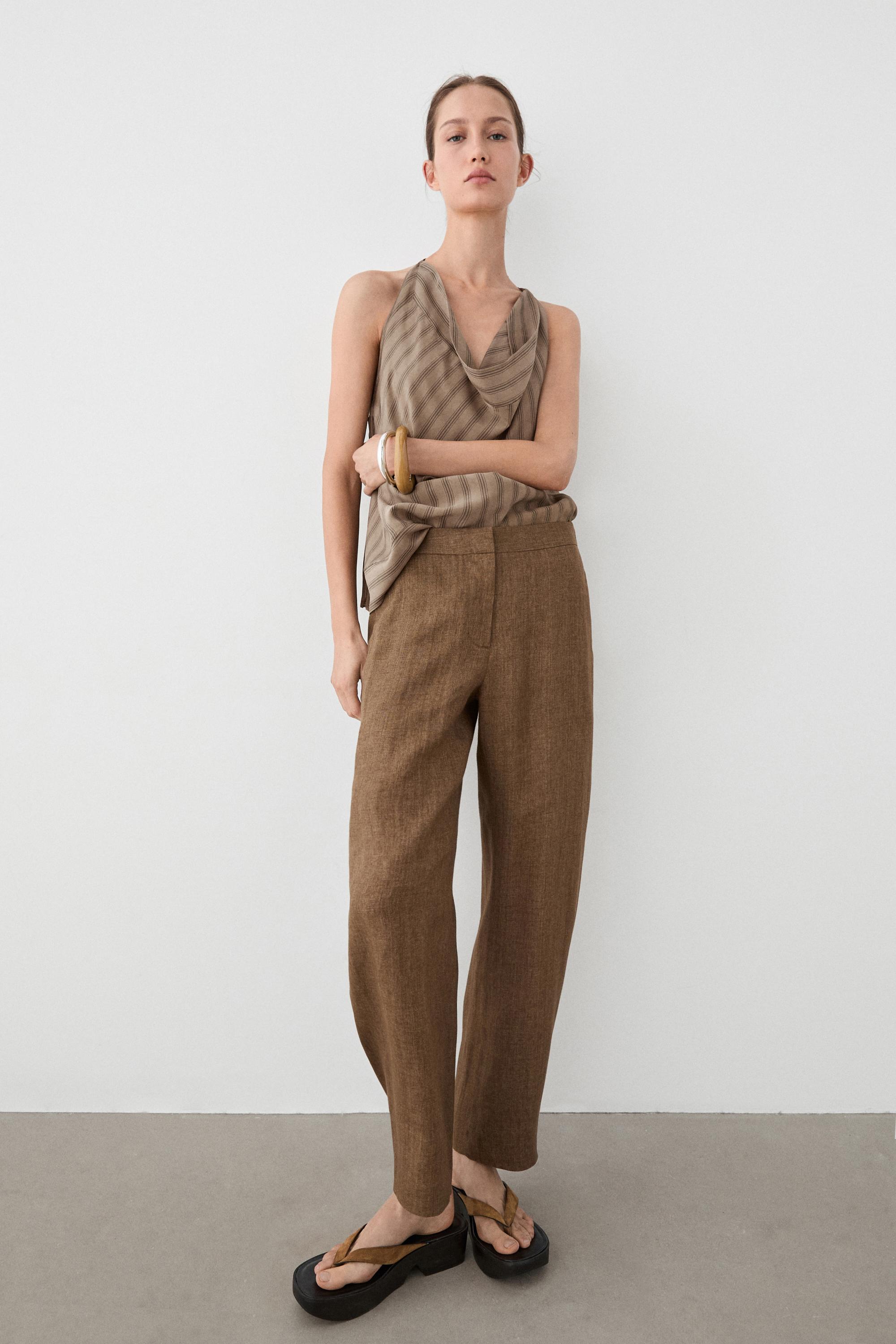 Linen barrel fit pants — MOLE BROWN