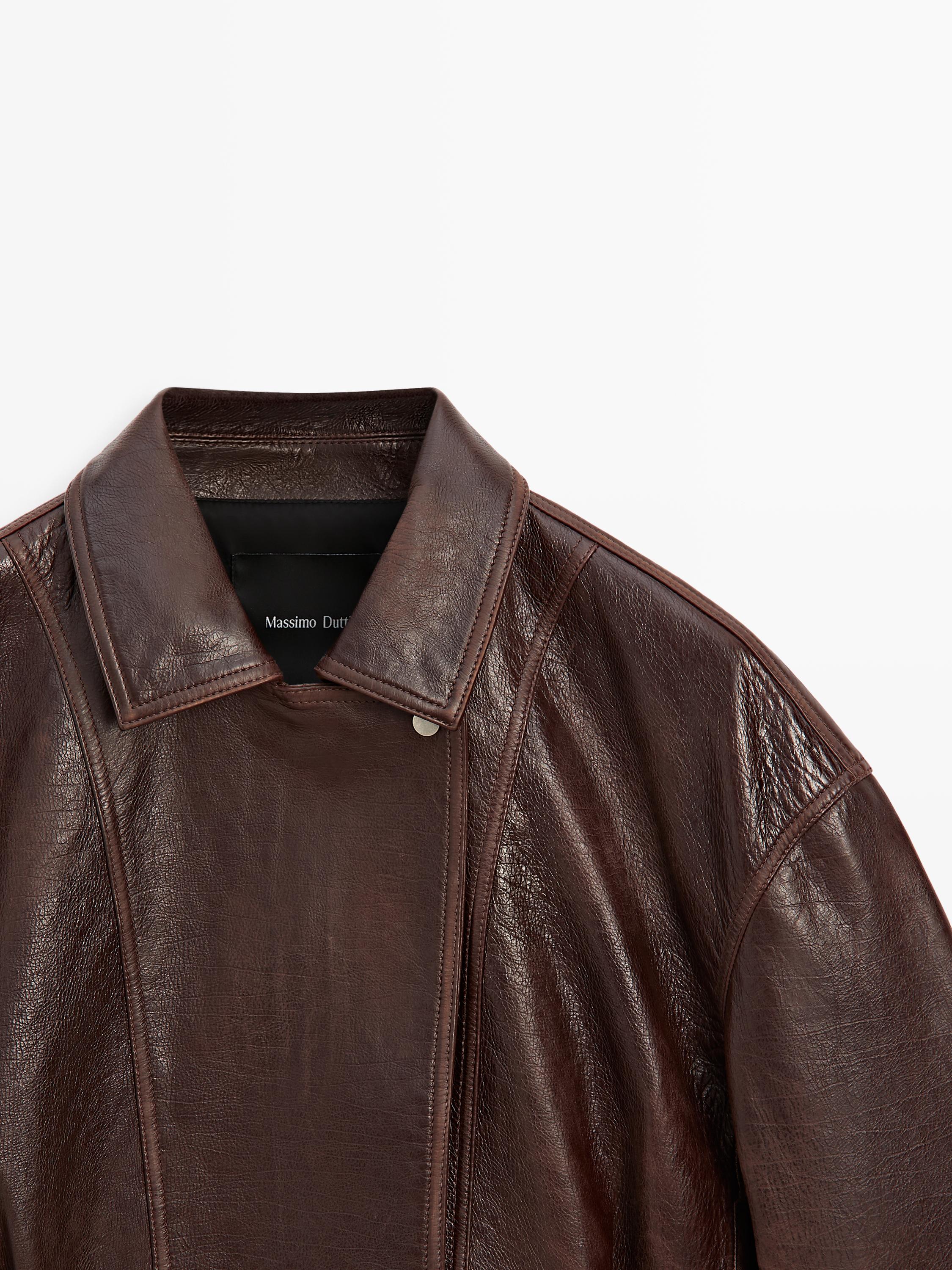 Pleated nappa leather jacket — BROWN