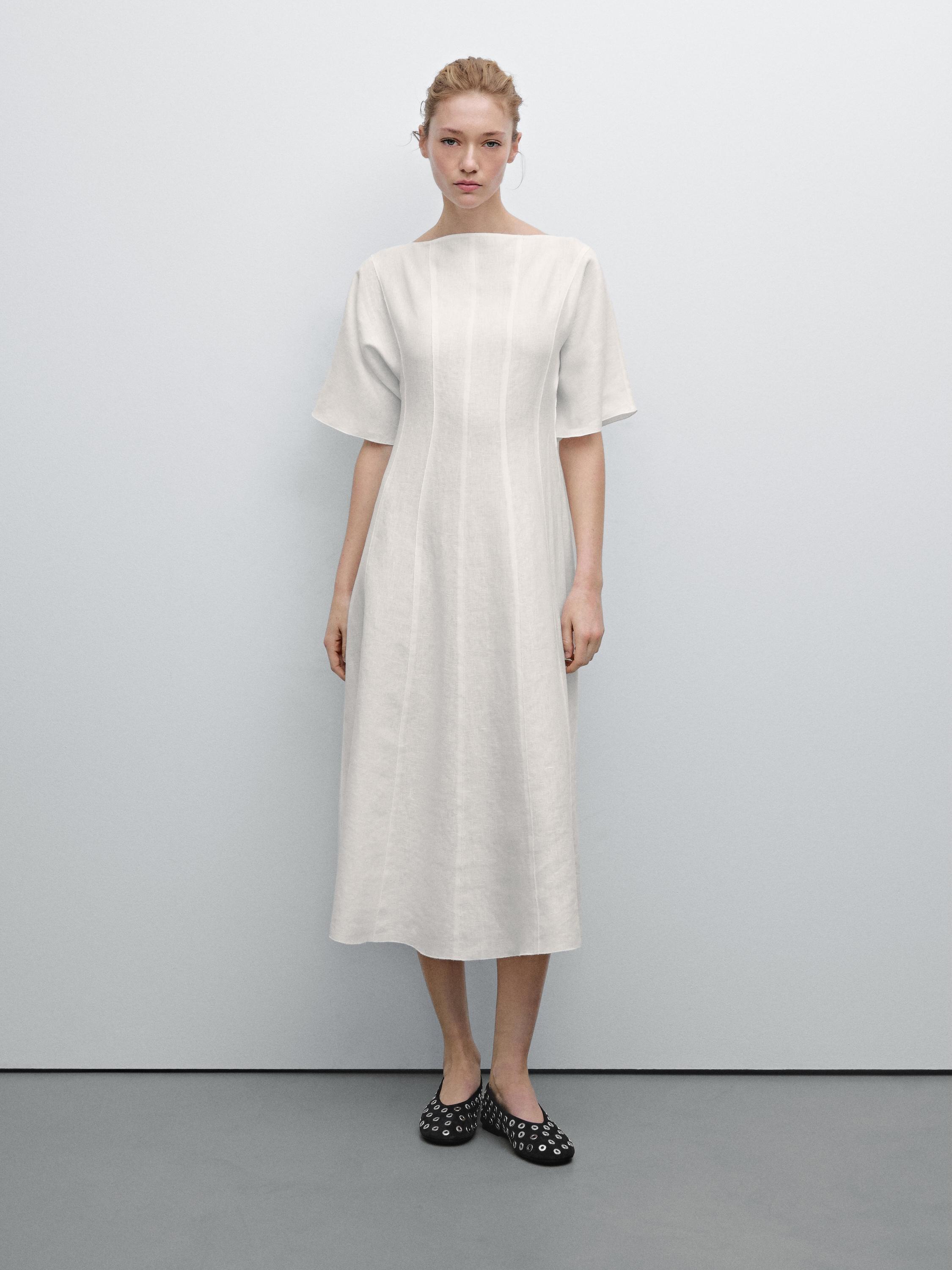 100% linen midi dress with seams